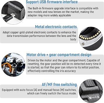 VILTROX NF-M1 Lens Adapter, Auto Focus Lens Converter Ring Camera Lens Mount Adapter Compatible with Nikon F-Mount AF AF-S AF-P AF-I Lens to M4/3 Mount Camera(Olympus/BMPCC)
