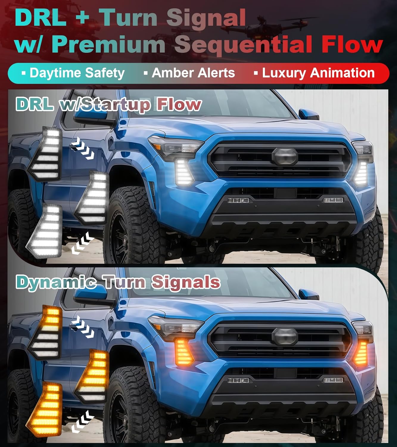 Fog Lights for 2024 2025 2026 Toyota Tacoma Accessories 4th Gen LED Front Grill Daytime Running Light Amber Turn Signals (OE Style) - Image 4