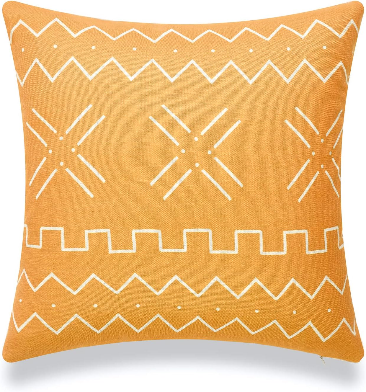 African Mudcloth Pillow Cover ONLY, Mustard Yellow X Stripes, 18"x18"