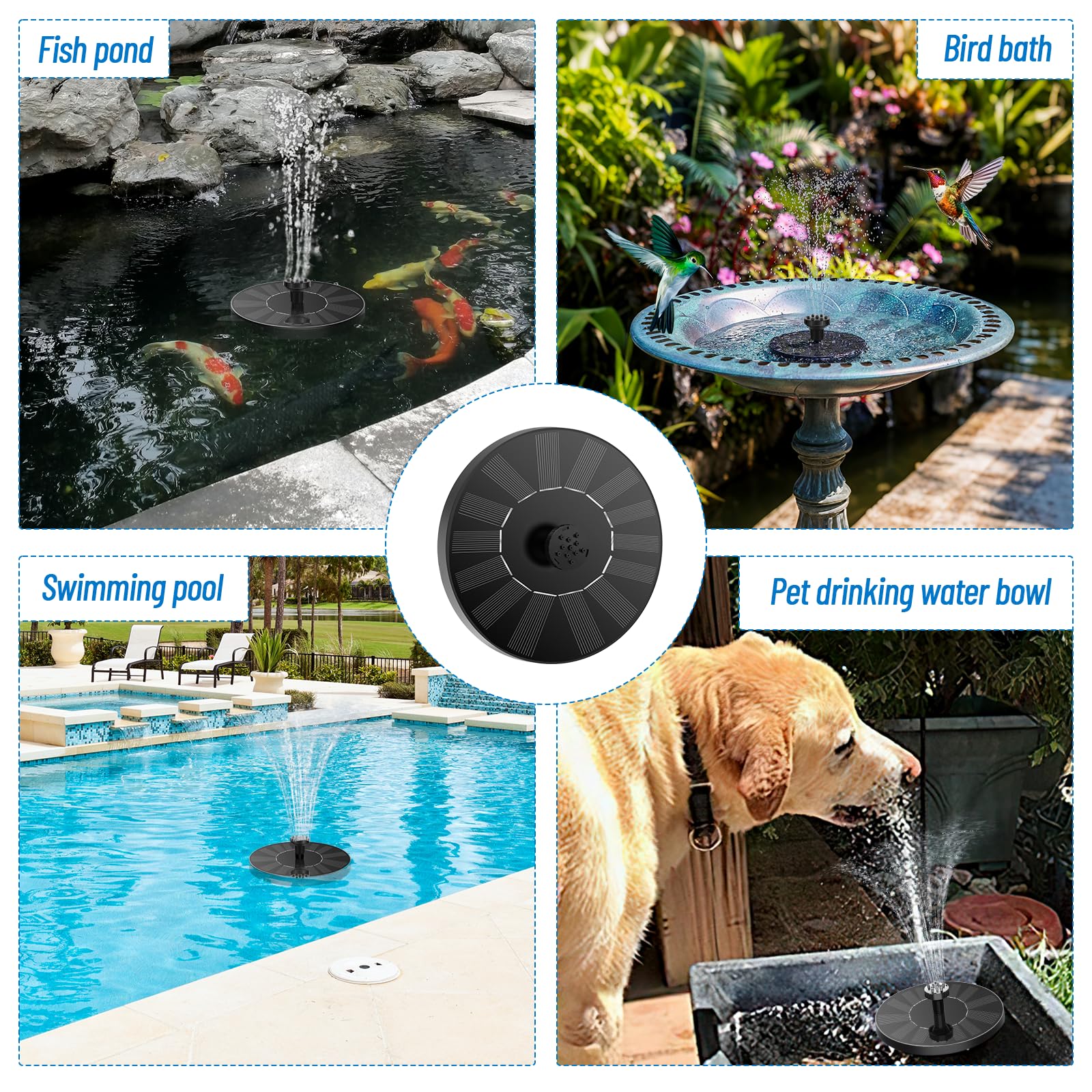 Auauraintt Pompa Solare per Fontana,Fontana Solare da Giardino Esterno,Fontana Pompa Solare da Giardino,con 6 Ugelli,per acquario,piscina,stagno,uccelli（1W）