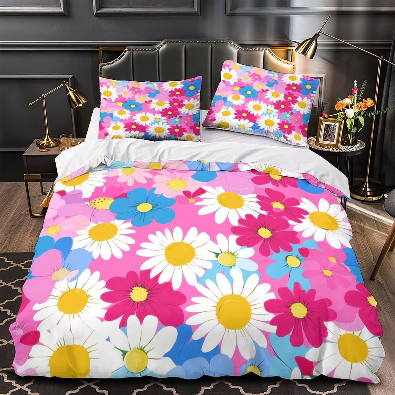 Parure de lit motif floral en microfibre 140x200 pour chambre d'enfant