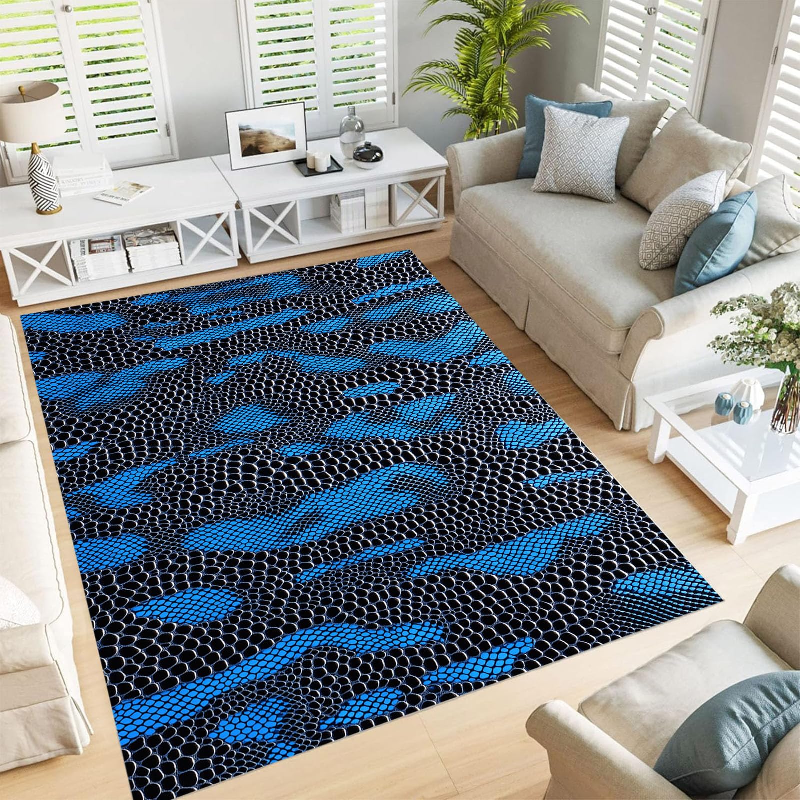 Tapis serpent 3D grand format pour décorer un salon moderne