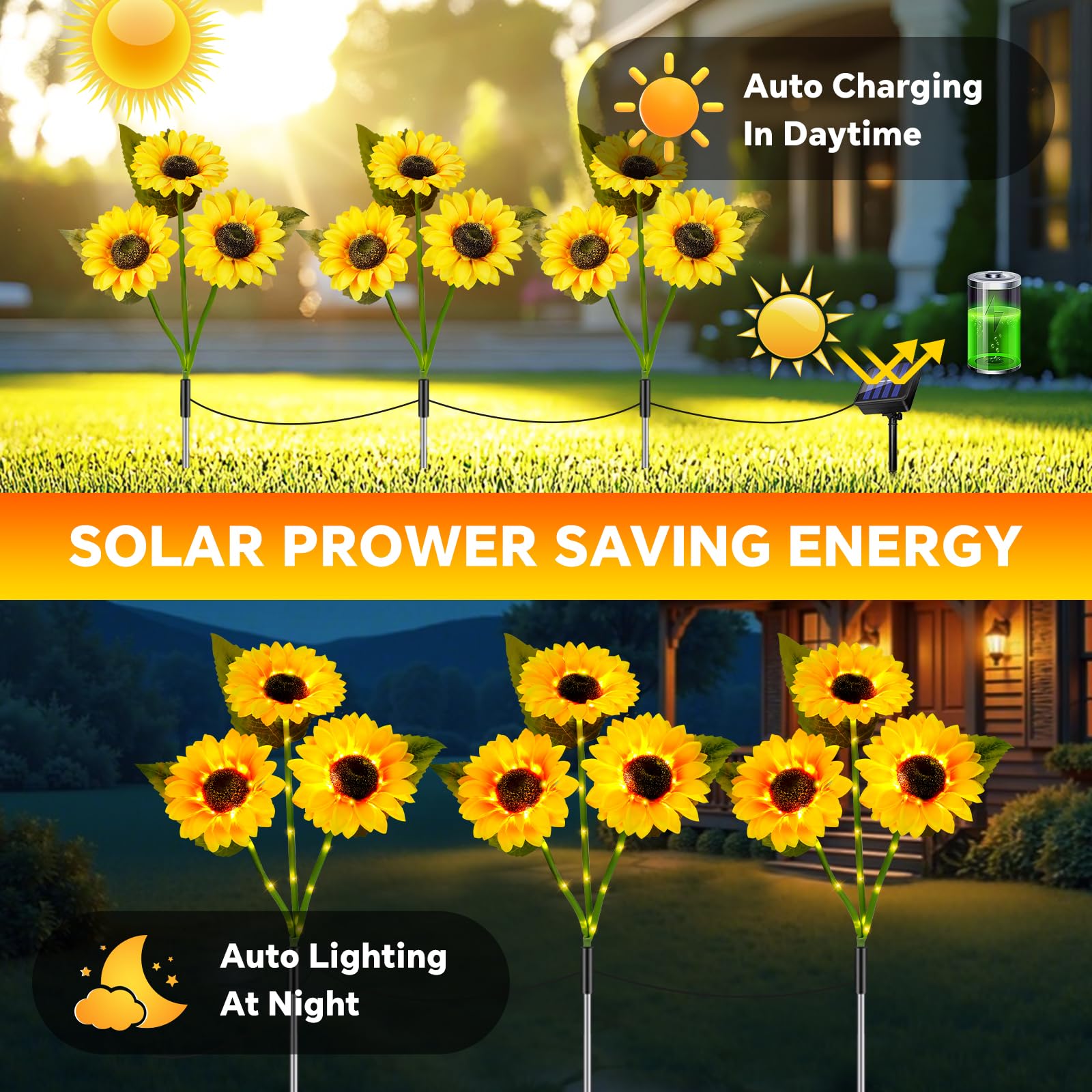 Luci Solari Girasole 3 Pezzi - Decorazione Da Giardino Con Pannello LED, 68cm