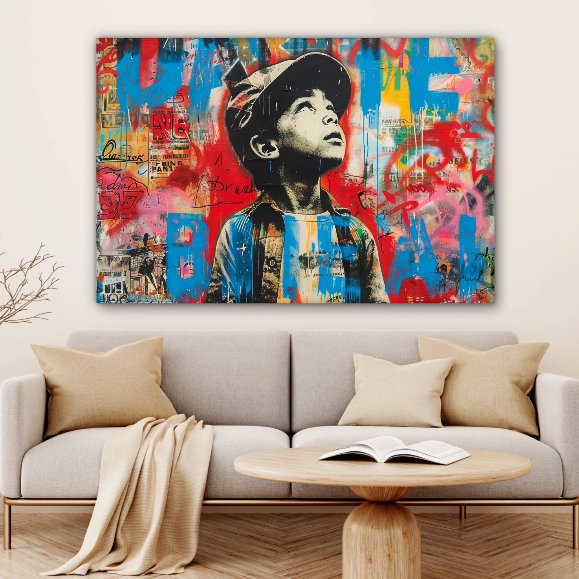 MuchoWow© Canvas Schilderij 120x80 cm Kamer Decoratie Woonkamer Slaapkamer Room Decor Wanddecoratie Wall Art Painting Televisie - Graffiti - Mens - Kleuren