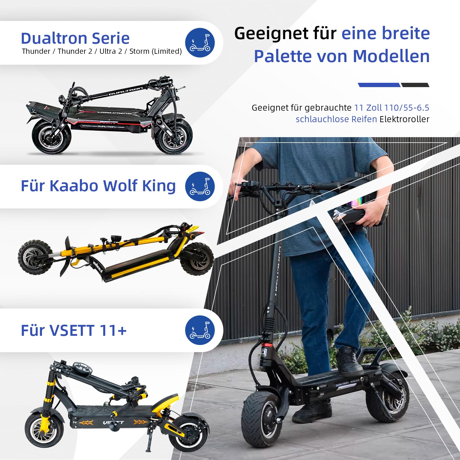 ulip Lot de 2 pneus sans chambre à air 110/55-6.5 pour scooter Dualtron Thunder/Thunder 2/Ultra 2/Storm (Limited)/Kaabo Wolf king/VSETT 11+