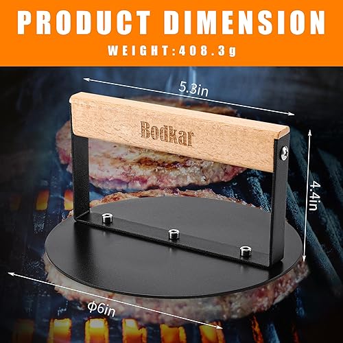 Miniatura 3 de Smash - Prensa de hamburguesas de 6 pulgadas, prensa redonda para parrilla de tocino, prensa de carne y carne con mango de madera