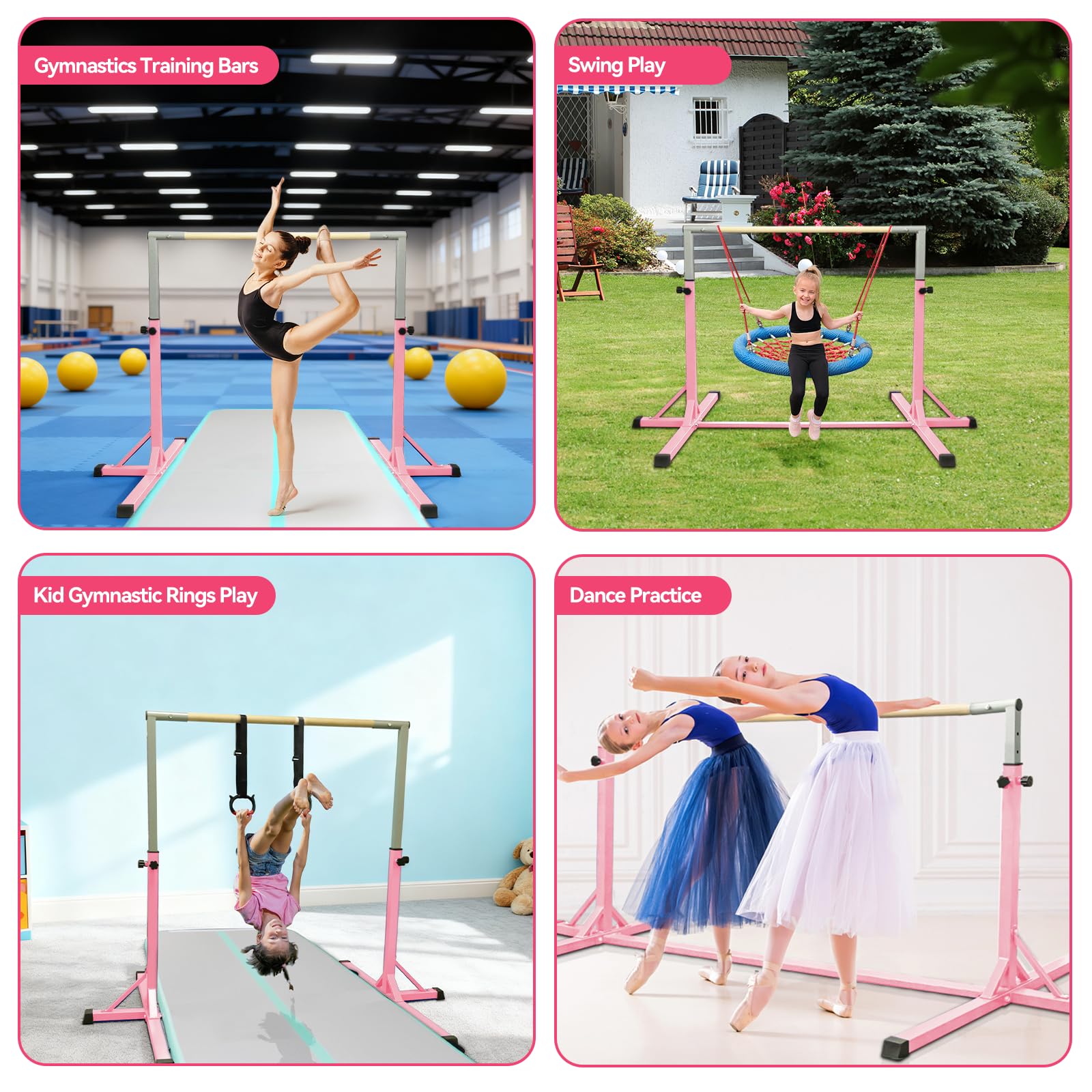 HOMCOM Height Adjustable Gymnastics Horizontal Bar For Kids, Children - Life Of Fun Ltd