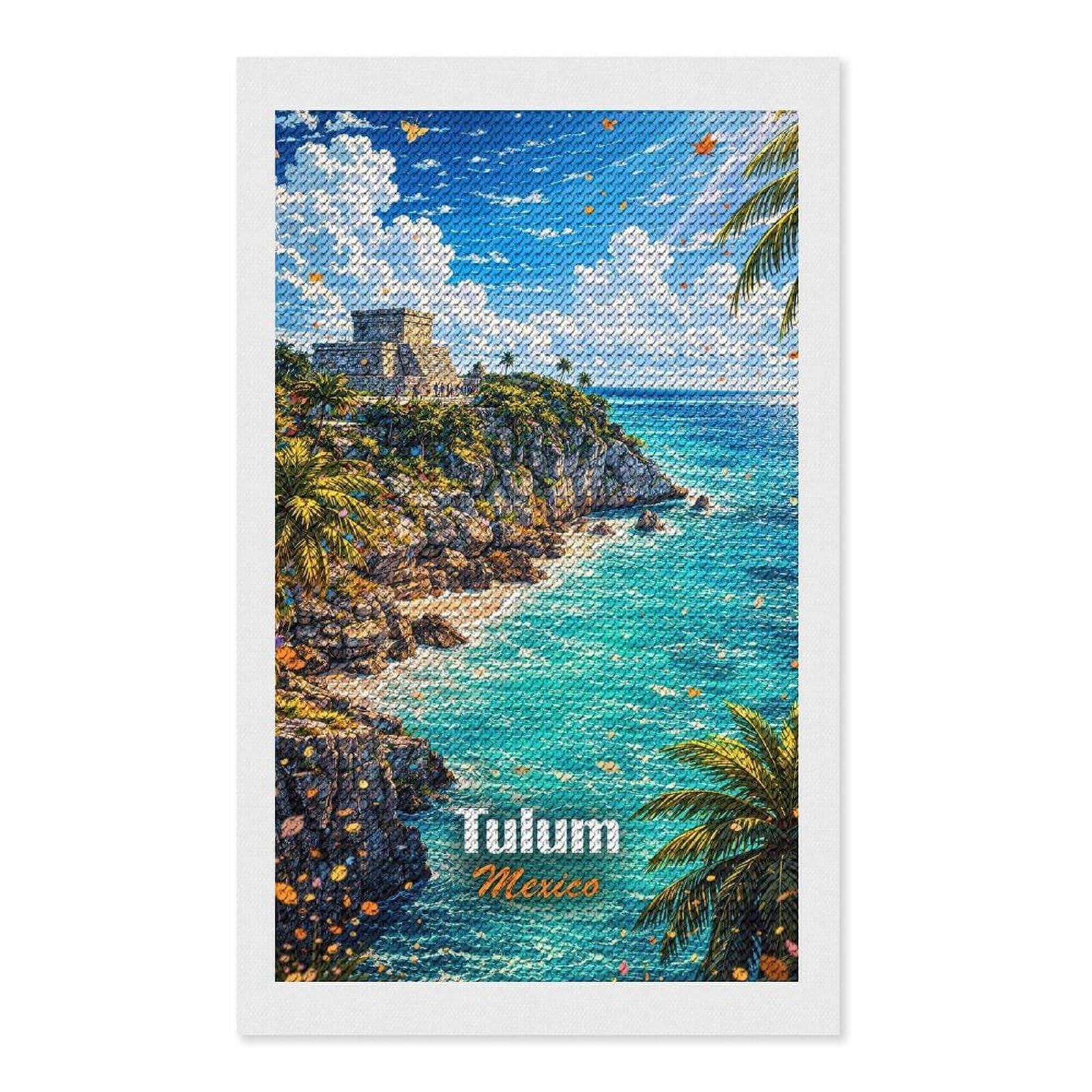 Junmoney Tulum Mexico Coastal Ruins Diamond Art Canvas 12"x20", Decorate Your Room, Mindful Craft Activity, Cosy Home Accent, Thoughtful Handmade Gift