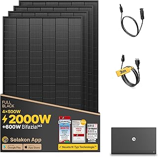 Solakon® 2000W Balkonkraftwerk mit Speicher - Balkonkraftwerk 2000W komplett Steckdose - 800W Integrierten Hybrid-Wechselrichter - Solakon ONE mit 2,11 kWh - 4X 500W bifaziale Solarmodule