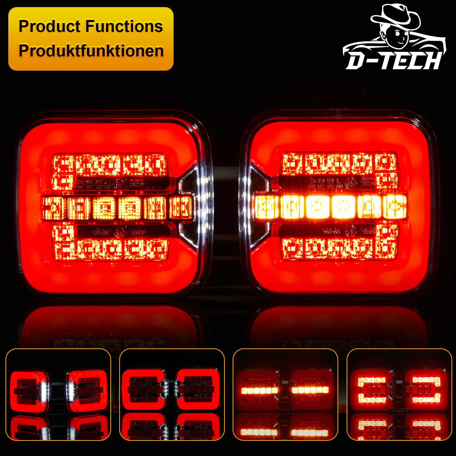 D-TECH impermeabile Fanale posteriore magnetico a LED del rimorchio
