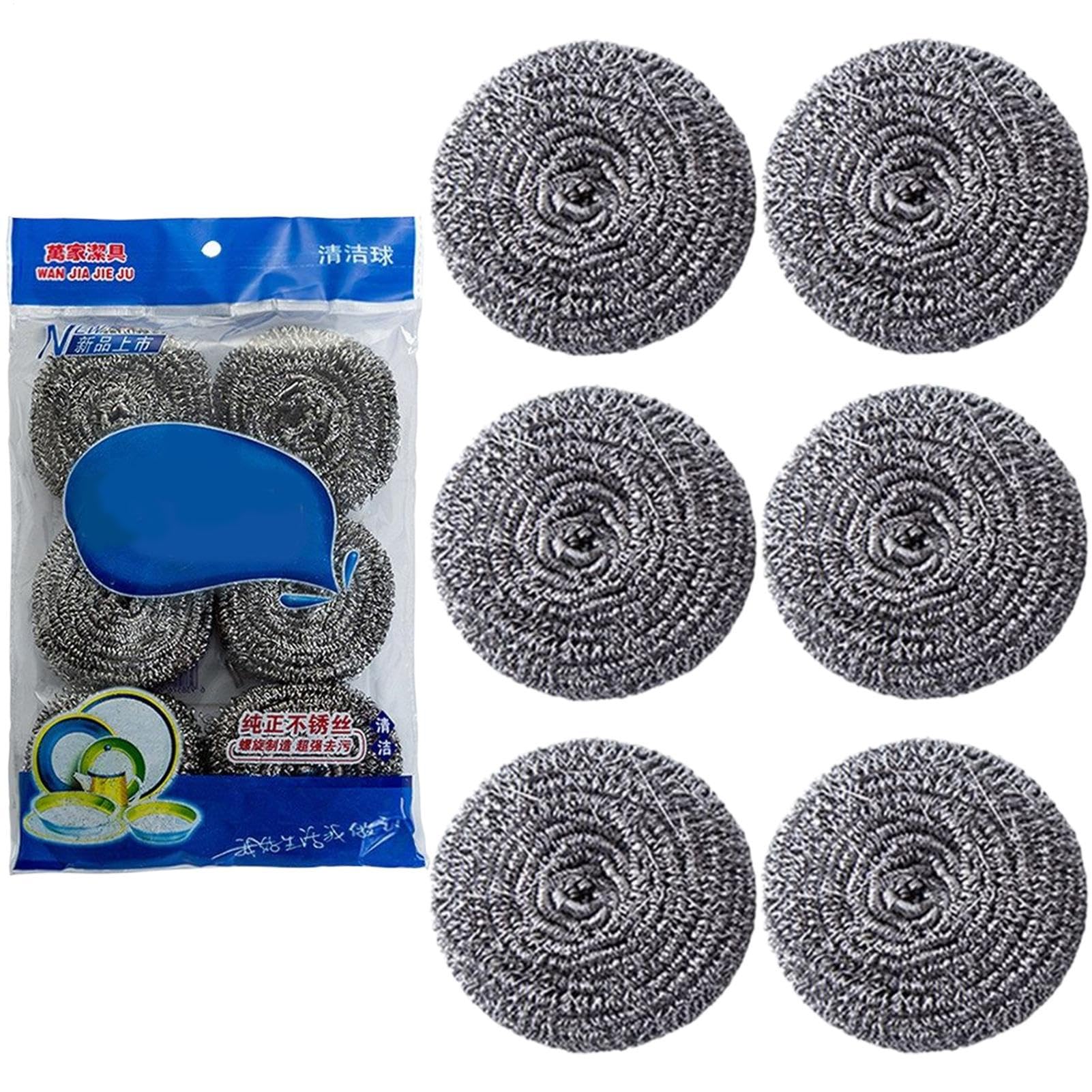 Spazzola In Acciaio Per Pentole | Utensile per Pulizia Bagno | 6 Pezzi Pagliette in Acciaio Inossidabile Antigraffio per Casa Cucina Lavello Stoviglie Pentole Barbecue Ristorante