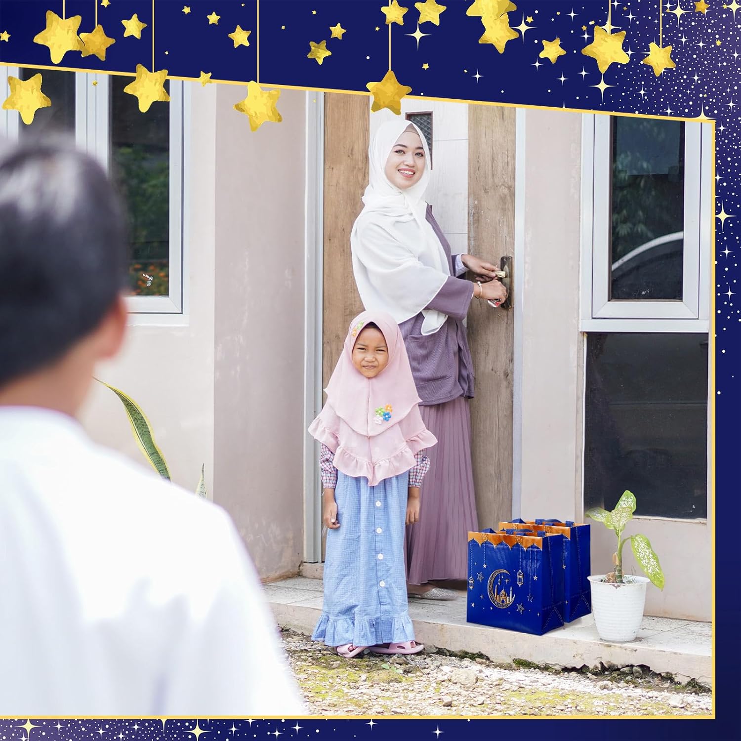 Resurhang 16 Pcs Eid Al Adha Party Reusable Gift Bags with Handles, Muslim Treat Non Woven Ramadan Goodie Bags for Eid Al Adha Muslim Party Supplies(Blue) - Image 4