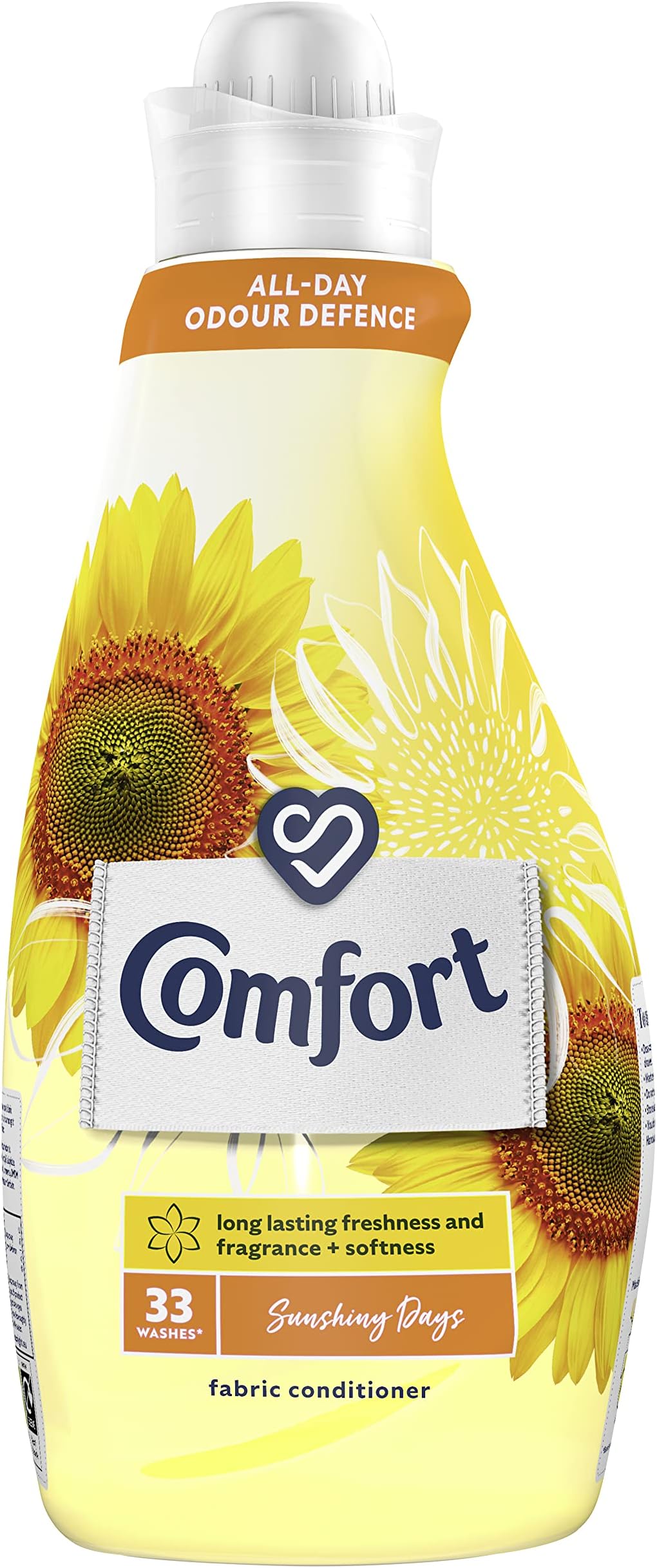 Comfort Sunshiny Days All-Day Odour Defence for Your Clothes Fabric Conditioner for Long Lasting Freshness and Fragrance + Softness 33 Wash 1.16 L (Pack of 6)