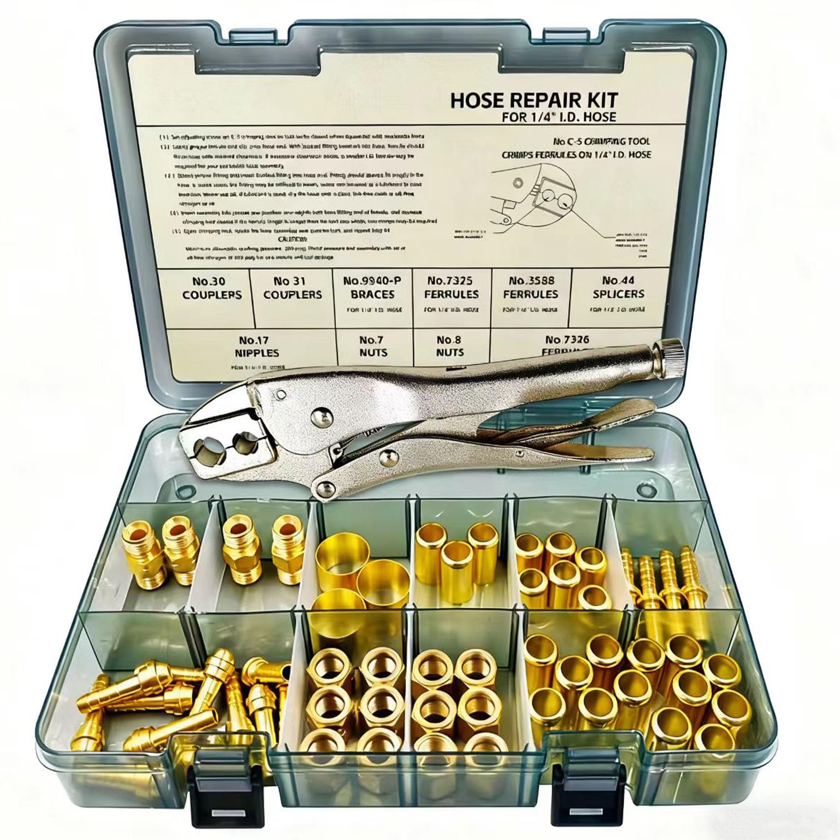 58PCS Hose Repair Kit 1 4 I D Torch Hose Repair Kit Air Hose Crimper Tool for Air