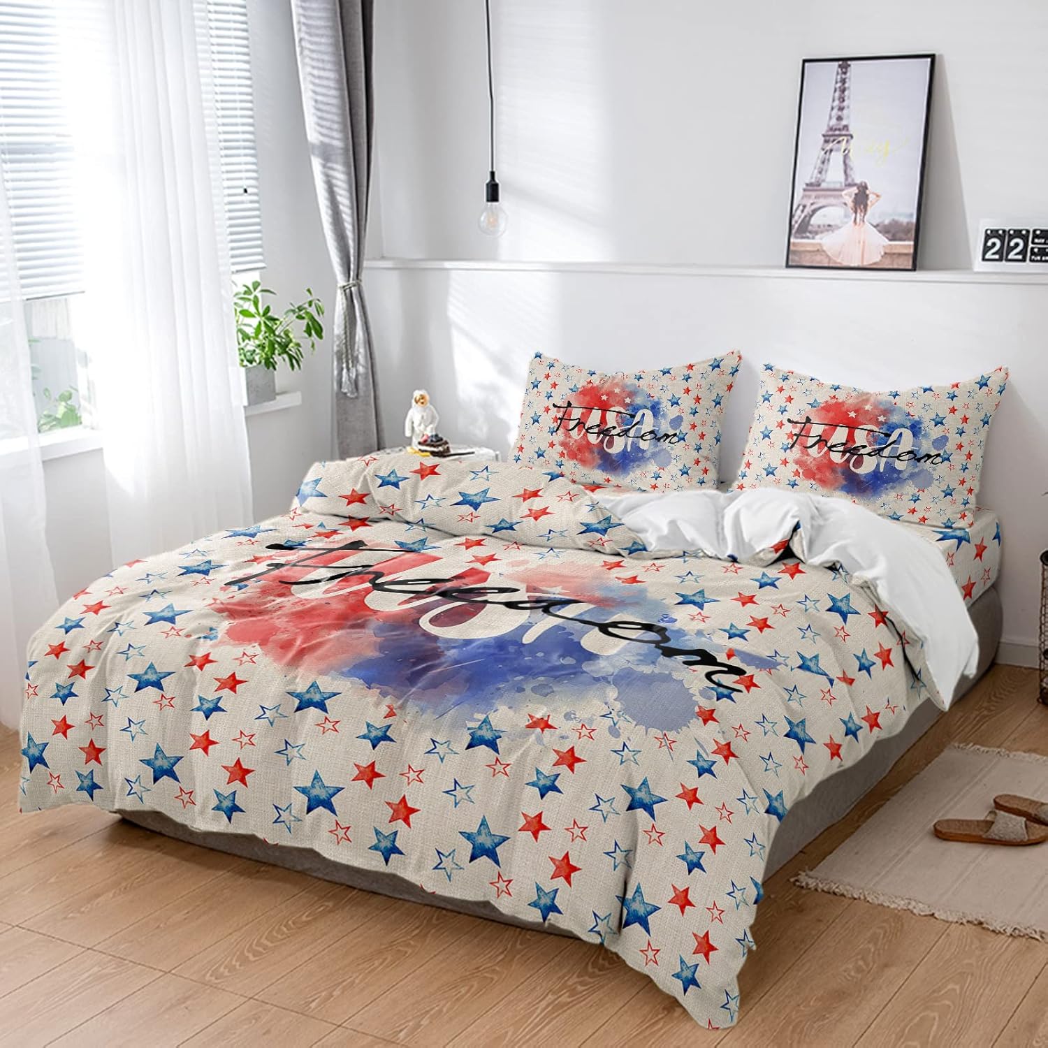 Patriotic Memorial Day 4 Piece Full Watercolor Stars