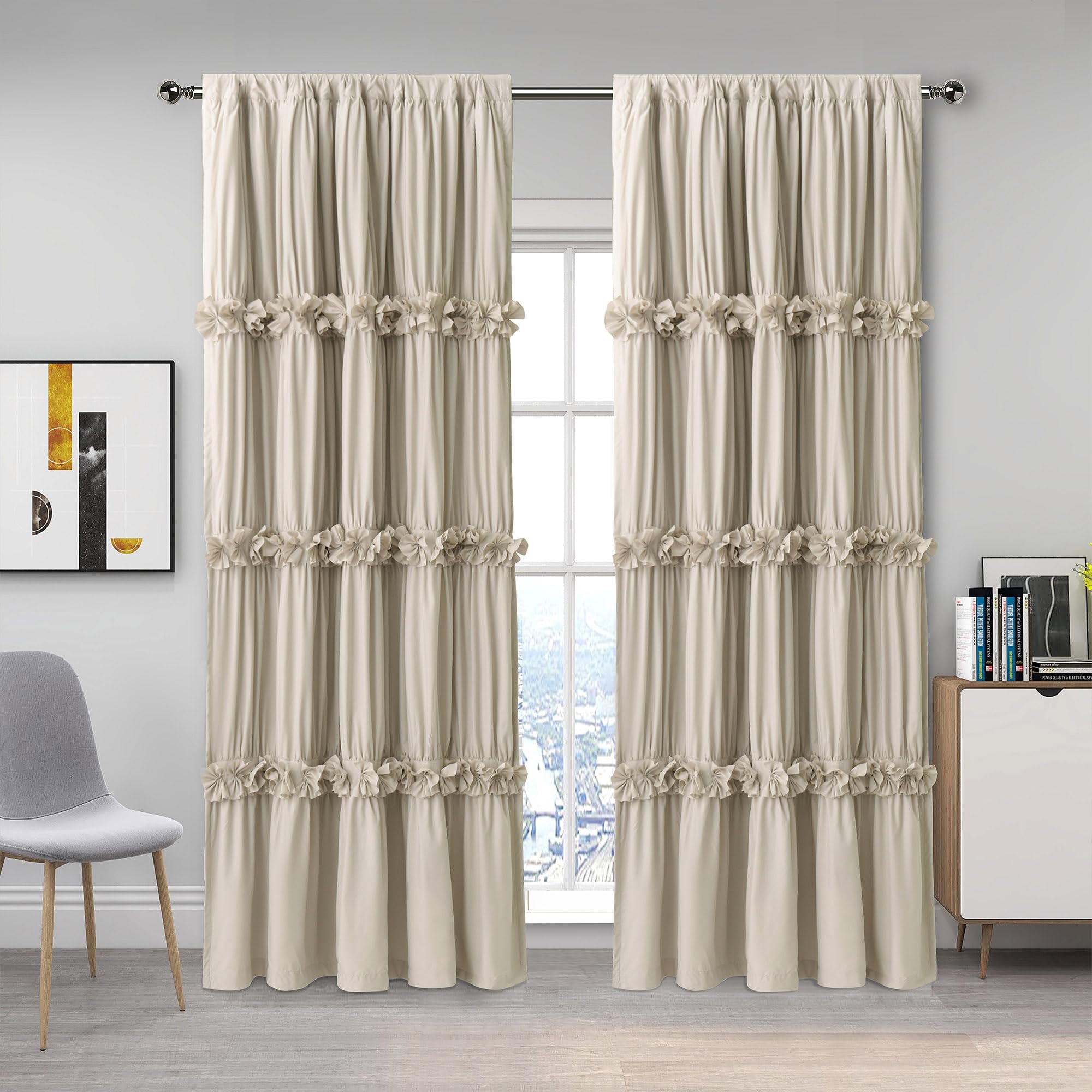 Homechoice Decor Thermal Insulated Blackout Window Curtains, 52" W x 96" L x 2 Panels, Boho Ruched Window Treatments with 3 Rows of Butterfly Flowers, Rustic Rod Pocket Drapes for Room, Camel (LQ-30) โ image 1