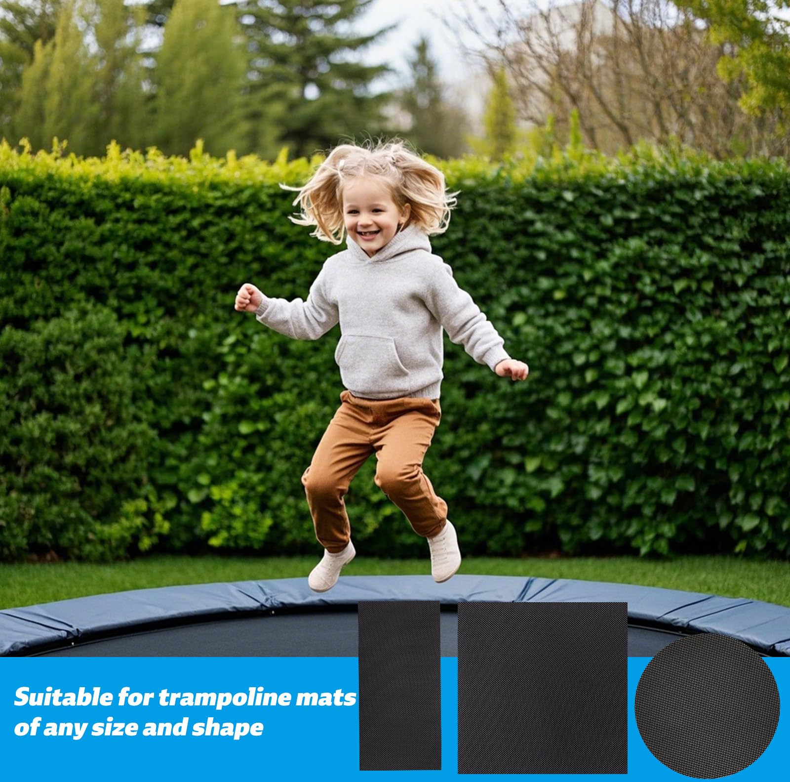 Lyreh Zestaw Naprawczy do Trampolin, Zawiera 6szt Gumowa Samoprzylepna Łatka na Trampolinę w 3 Rozmiarach i 1szt Skrobak do Naprawy Rozdarć lub Dziur w Matach