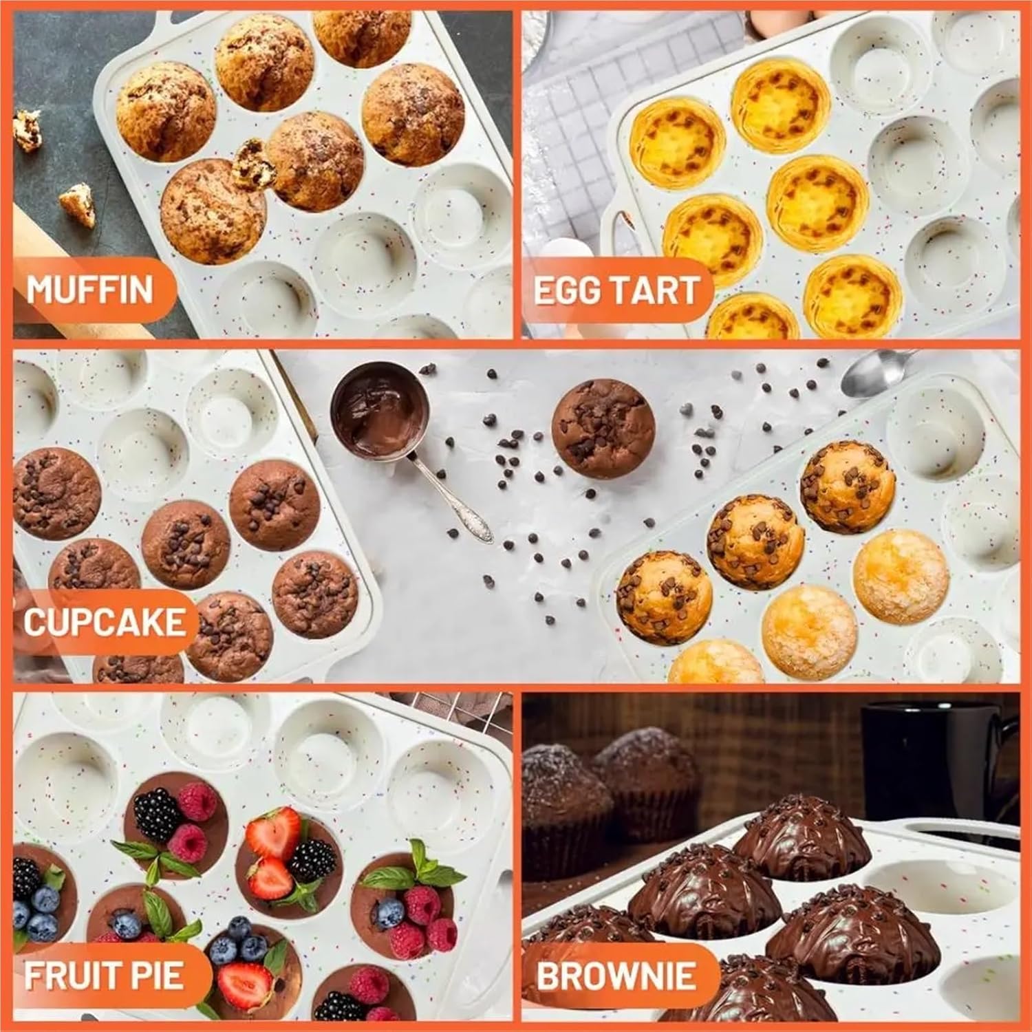 Cup Cake Pans For Baking 2Pack Muffin Pan Silicone Muffin Pan Nonstick Metal Reinforced Frame Cupcake Pans 12 Cups Baking Mold Homemade Muffins