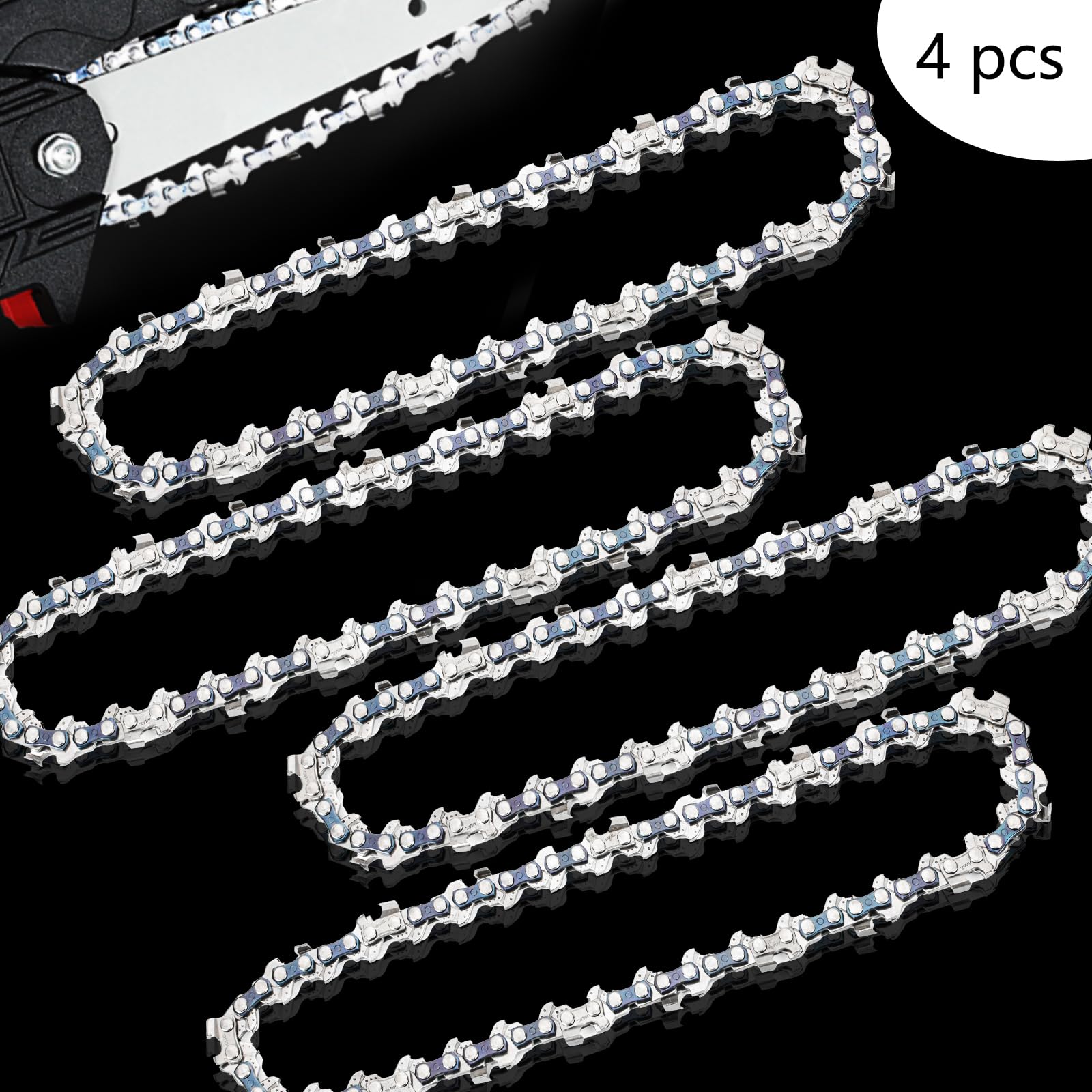 4 mini cadenas de motosierra de 6 pulgadas, cadenas de repuesto para mini motosierra inalámbrica, motosierra alimentada por batería y sierra de cadena de mano (37 eslabones de transmisión)
