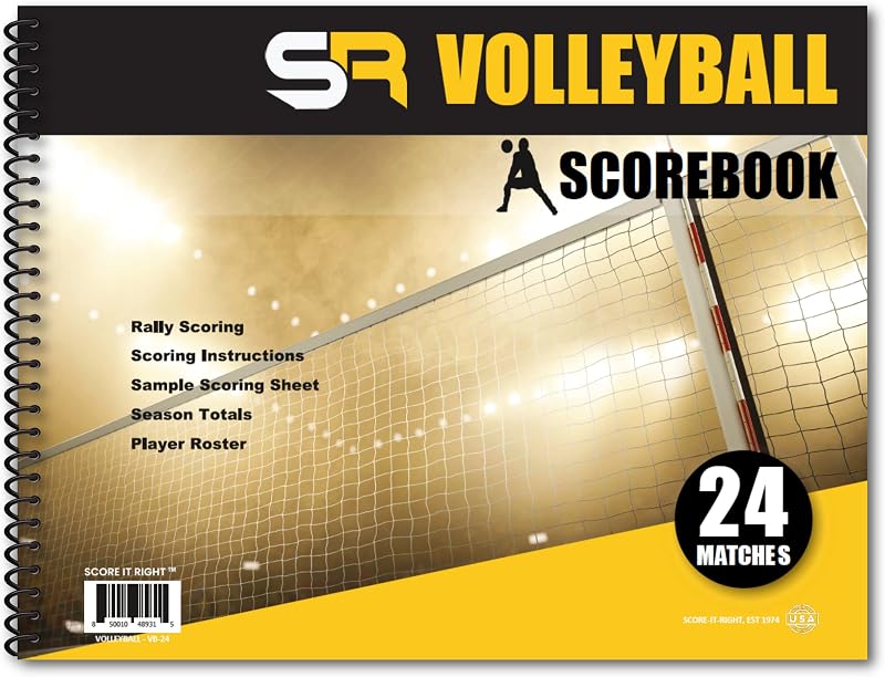 Volleyball Scorebook – 24 Match Spiral Volleyball Scorebook with Season Totals and Team Roster Sheet – Premium Paper Volleyball Score Sheet for Rally Scoring and Detailed Instructions