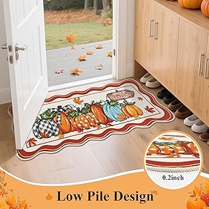 U'Artlines Pumpkin Fall Kitchen Rugs with Runner Sets 3 Piece, Farmhouse Harvest Rugs and Mats, Non Slip Washable Scalloped Kitchen Floor Mats for Home Hallway Sink Decor(OrangeBlack)