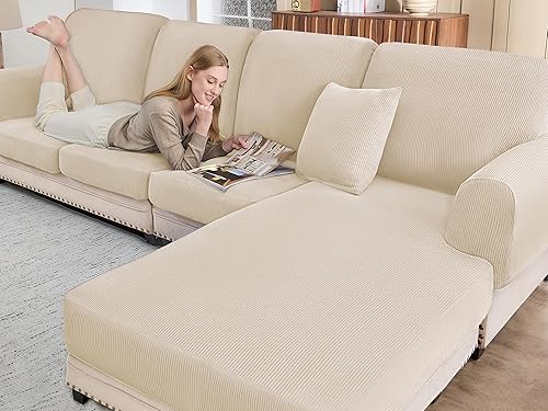 Miniatura 15 de Fundas de Sofá Seccional para Cojines de Sofá Cubierta de Sofá en Forma de L Lavable Suave Fundas de Cojines de Sofá Fundas Elásticas para Sofá con