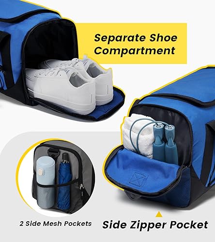 Miniatura 4 de Vorspack Bolsa de gimnasio para hombres Bolsa de lona de 18 pulgadas para viaje con compartimento para zapatos, bolsa de viaje ligera