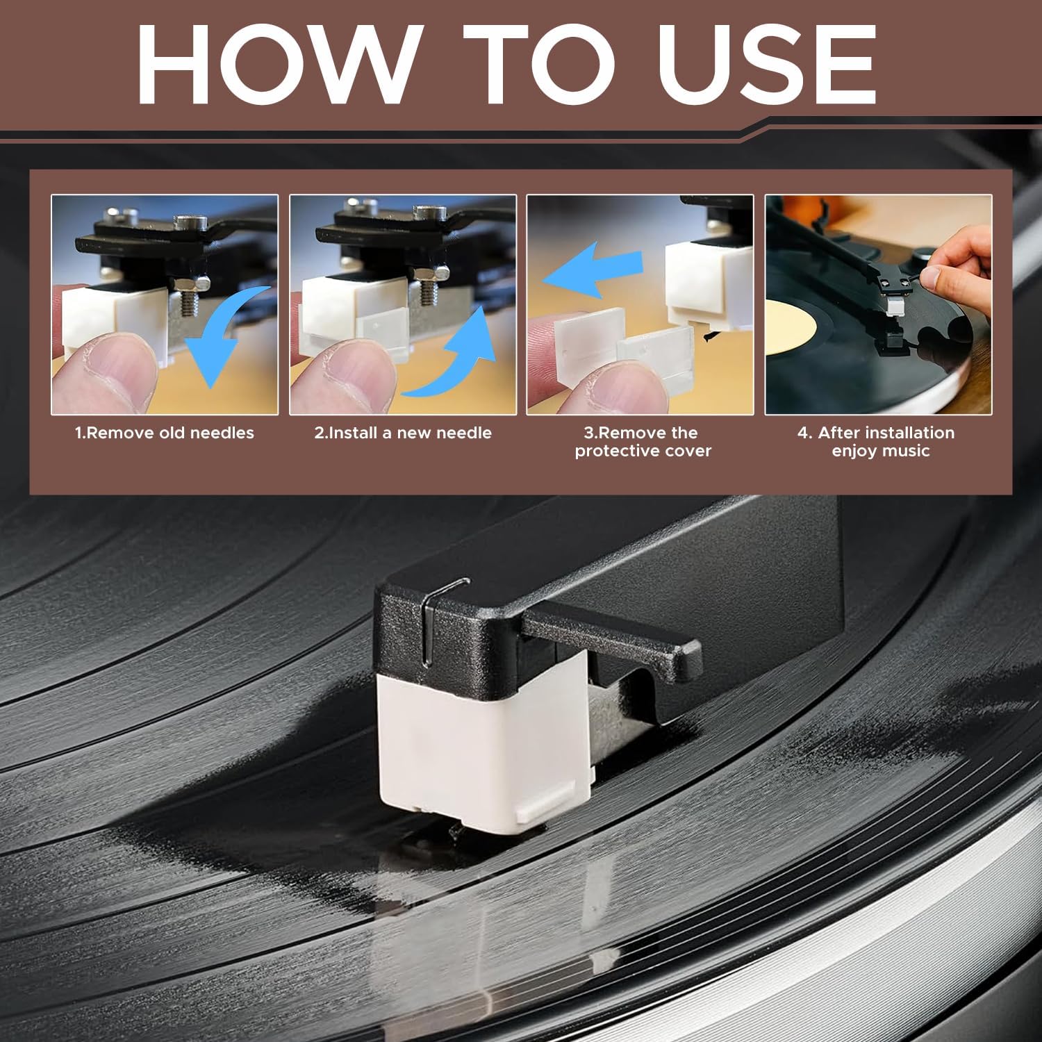 2-Pack ATN3600L Stylus Replacement - Diamond Tip & Carbon Fiber Turntable Needle for Audio-Technica AT-LP60X/AT3600L/AT-LP2D, Includes Brush & Tweezers - Image 5