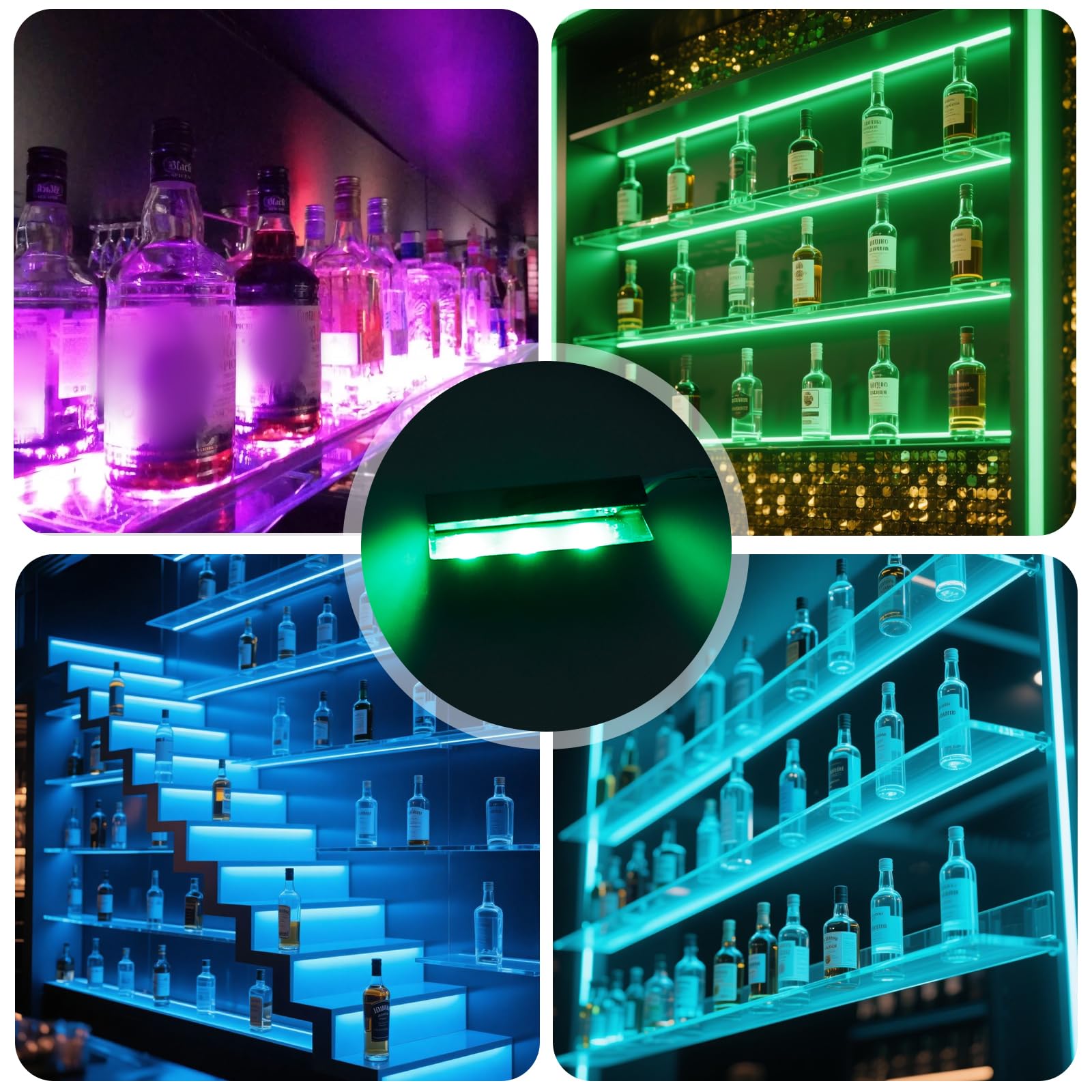 Set di 8 luci LED RGB 5050SMD, per vetrine, illuminazione per pavimenti in vetro, clip con alimentatore di rete da 12 V, con app controllabile, luce LED, per vetrine, tavolo
