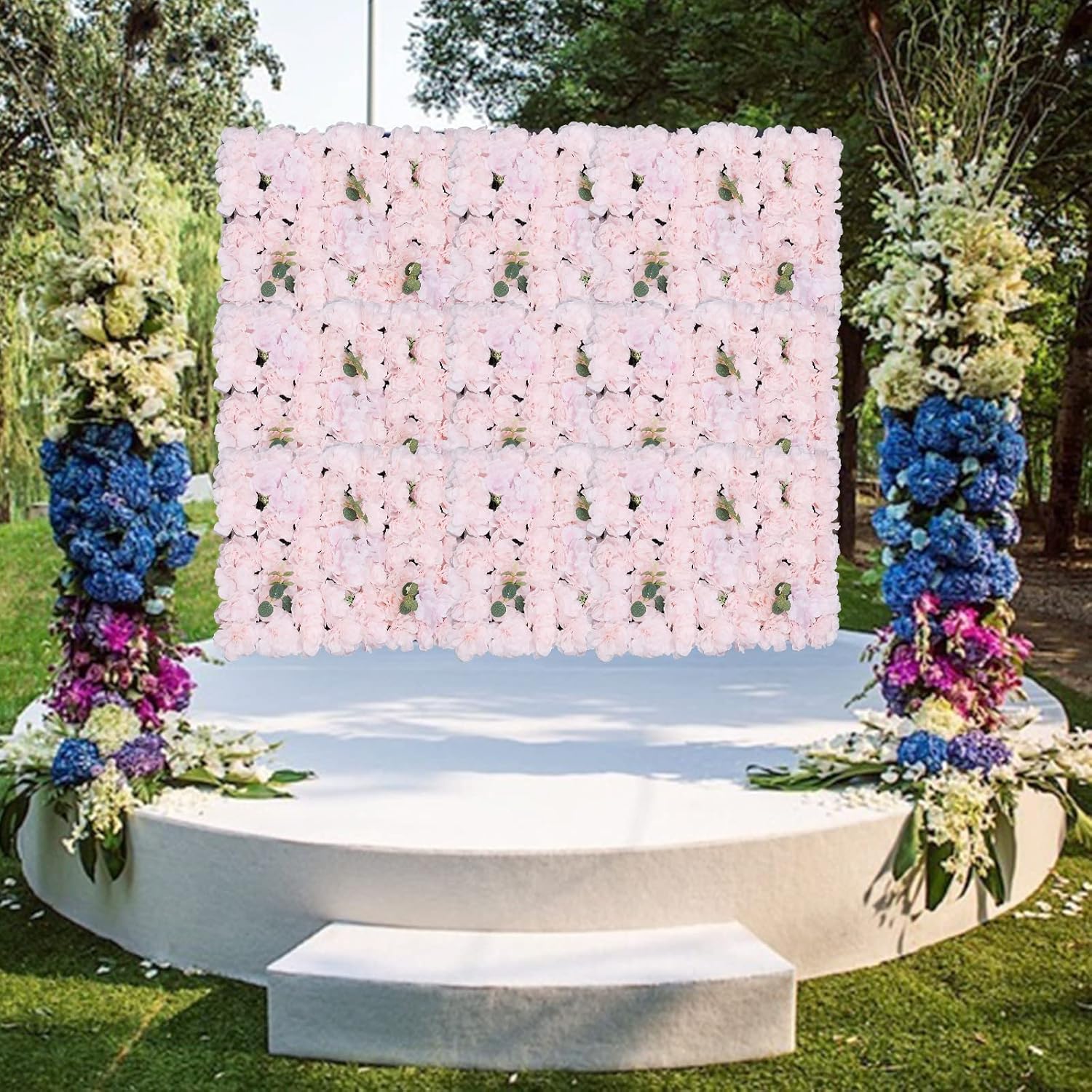 6 Pcs Flower Wall Panel Floral Backdrop,24 * 16in Artificial Flower Wall Panels Pink Flower Wall Decor Silk Fabric for Wedding Party Room Home Decor& Wall Decoration (Pink)