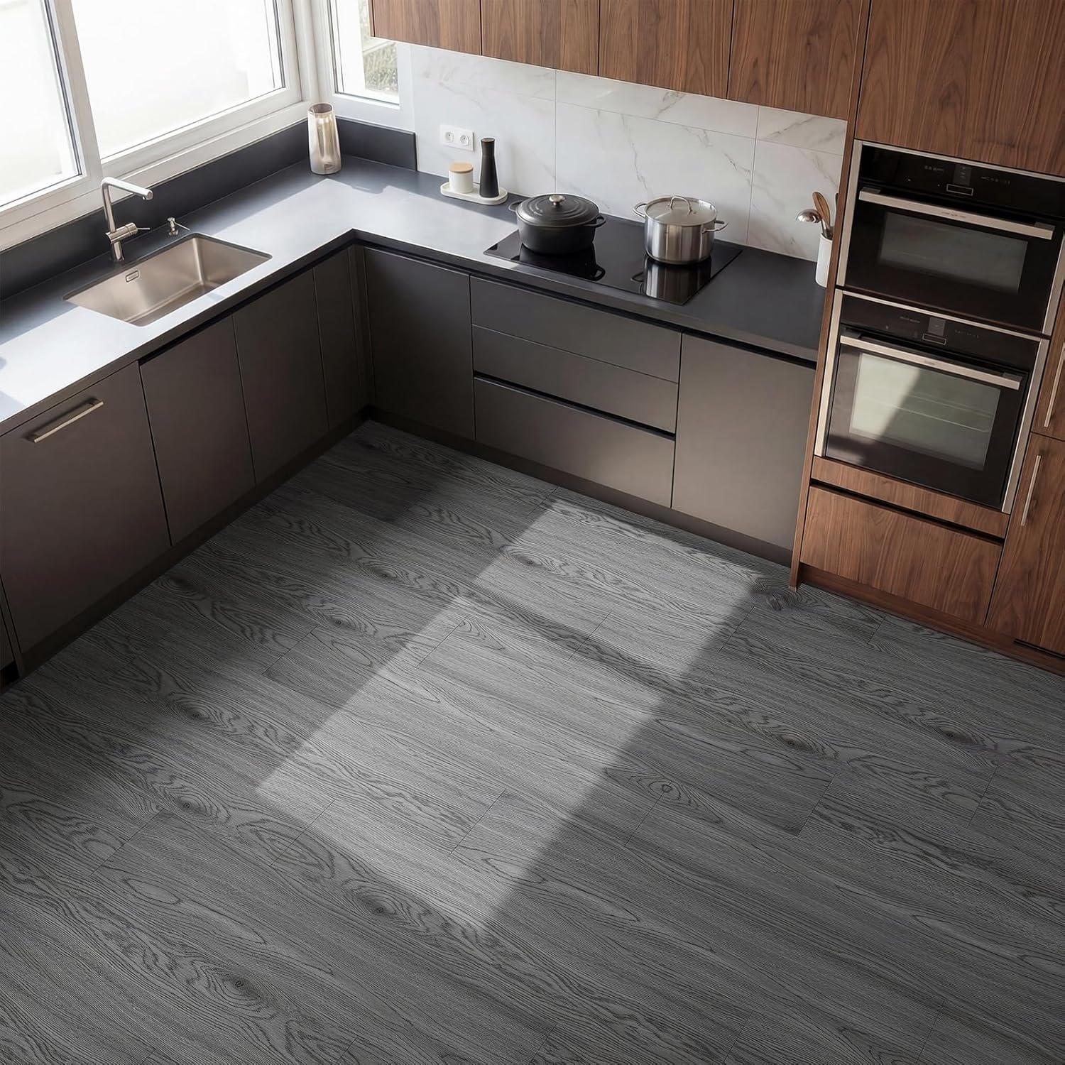 INMOZATA Peel and Stick Floor Tile, Vinyl Flooring 36-Pack 54 Sq.Ft Wood Look Waterproof Plank Flooring for Bathroom, Living Room, Bedroom, Kitchen, RV (Gray Wood)