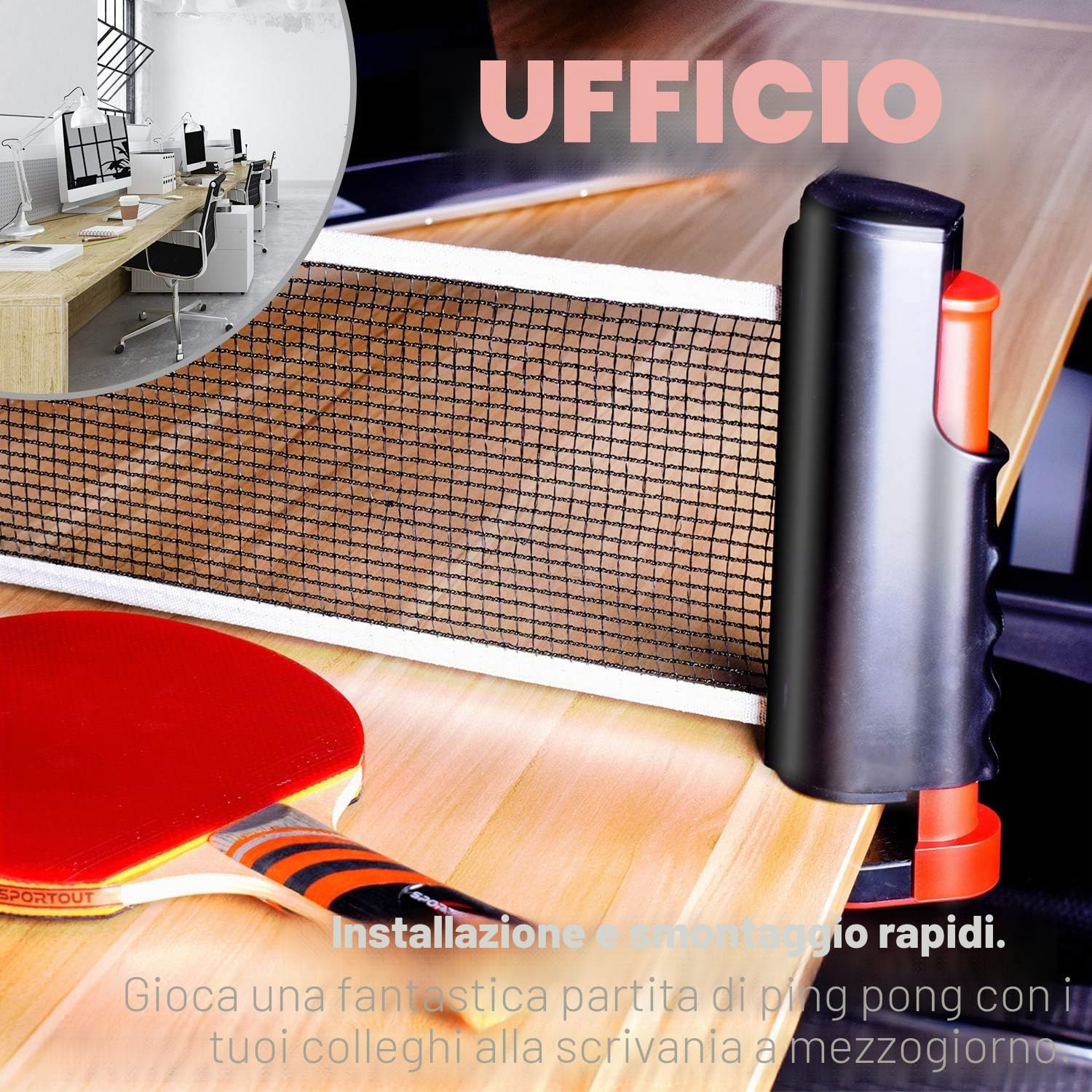 Sportout, rete retrattile da ping pong, portatile, ideale per tavolo da ping pong, scrivania, cucina o tavolo da pranzo