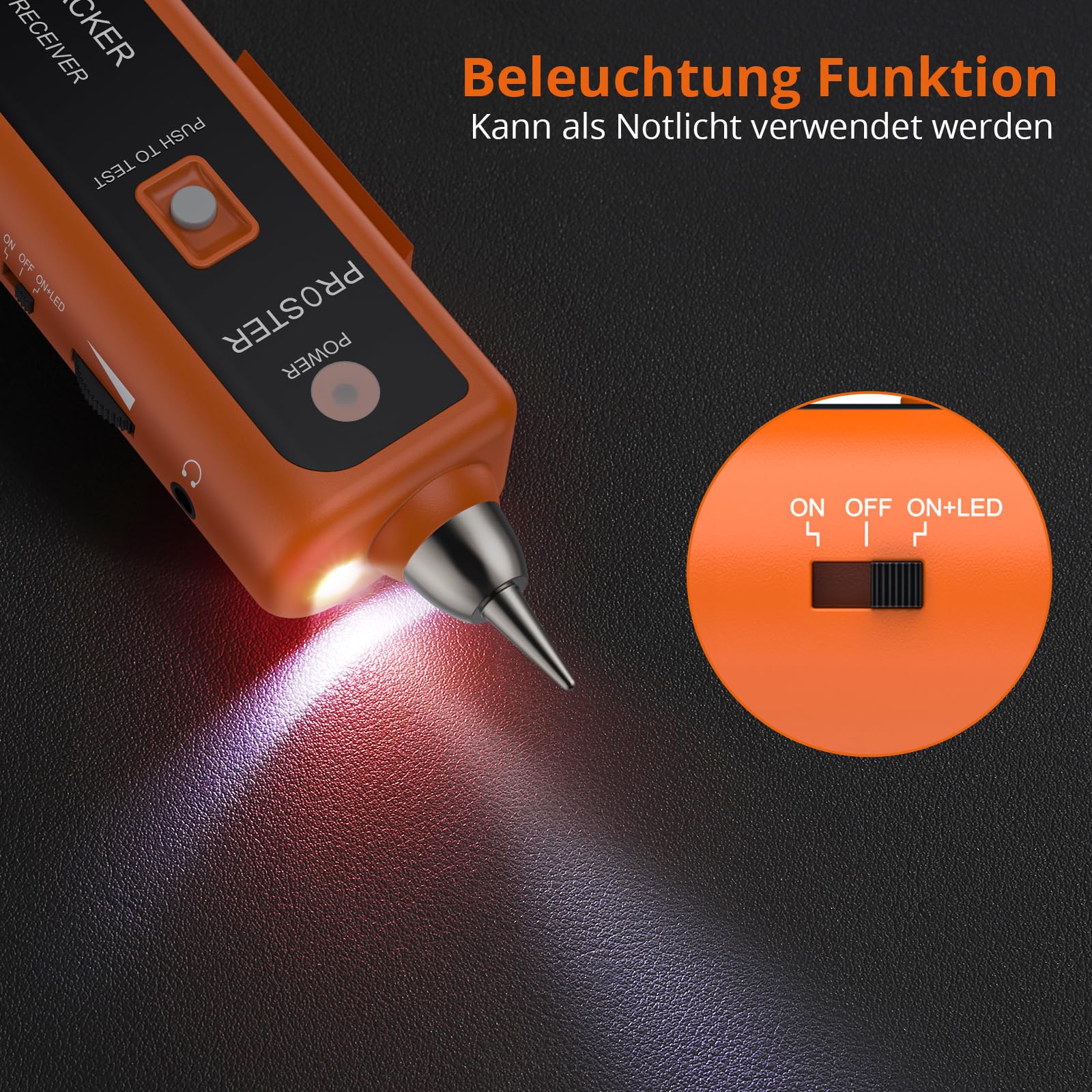 Proster Netzwerkkabel Wire Tracker XQ 350 mit Kopfhörer Hochempfindlicher Handheld Telefonkabeltester Wire Tracker für LAN Ethernet BNC RJ45 RJ11 Tester -Orange