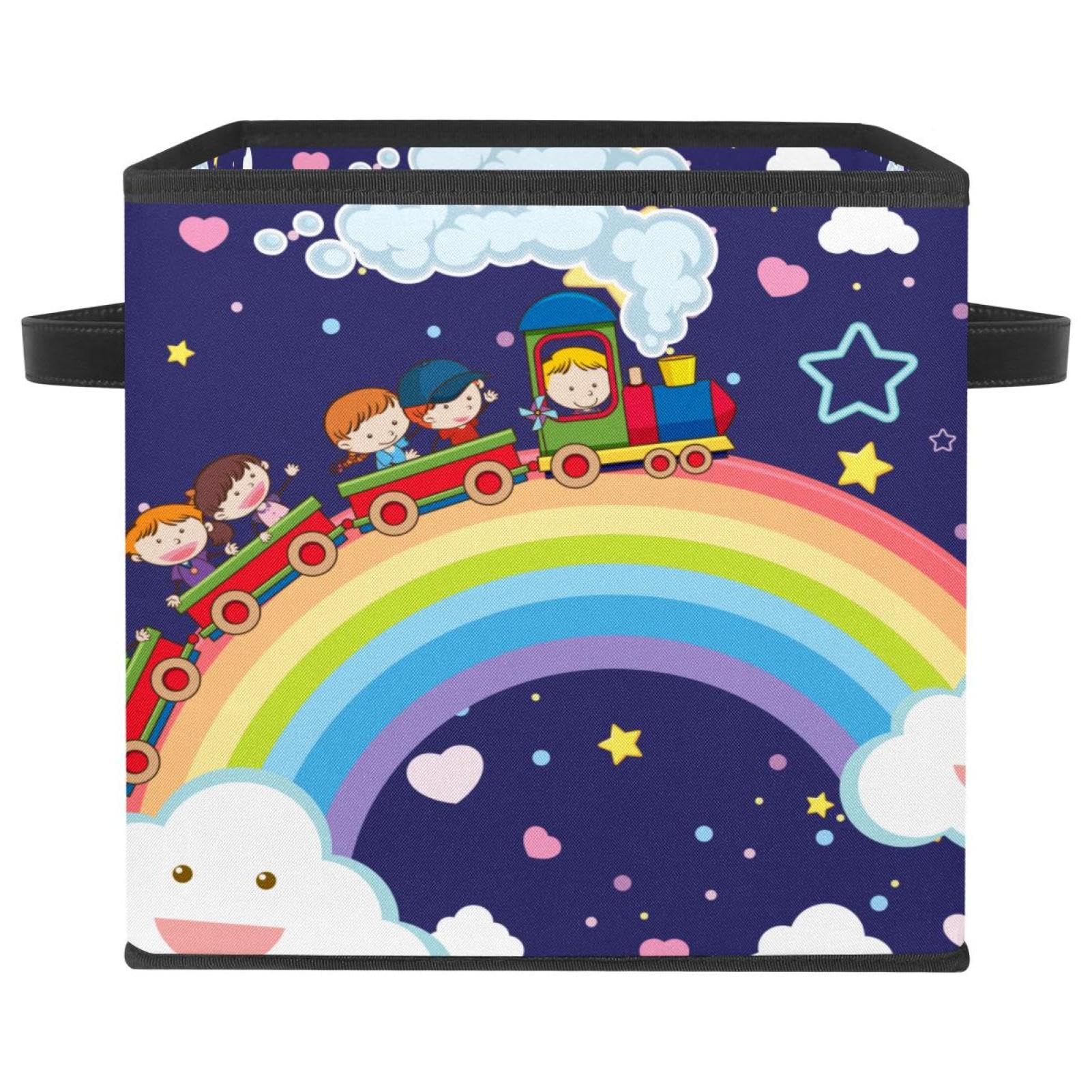 Boîte de rangement pliable train arc-en-ciel pour chambre d'enfant