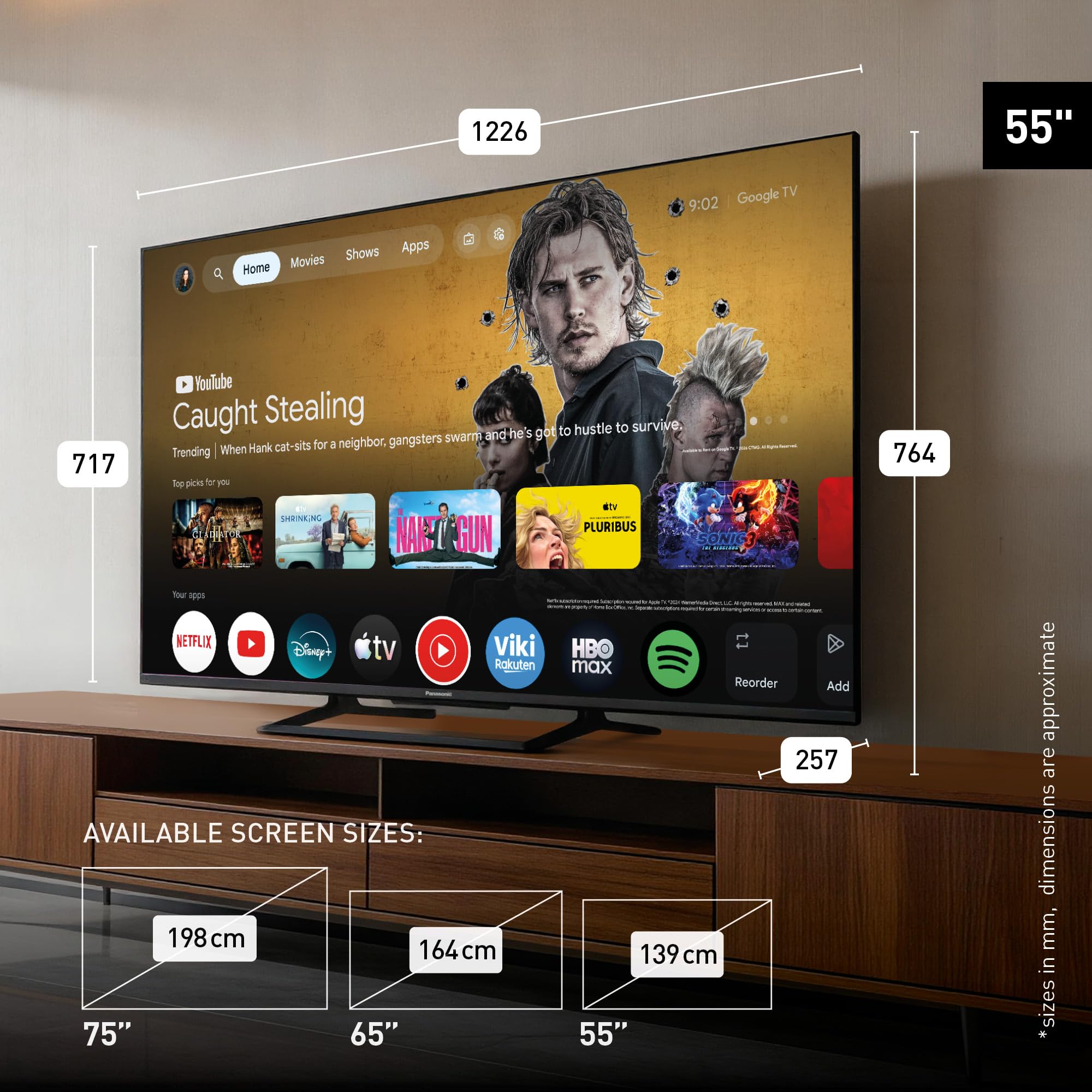 Panasonic TN-55W92C, 4K QD-Mini LED, Glare Free Ultra, Google TV, Smart TV | AI 4K Colour Engine Pro, Surround Sound Pro, Google Assistant, Game Mode Extreme 144 Hz, 55" (139cm), W92C Serie 2026