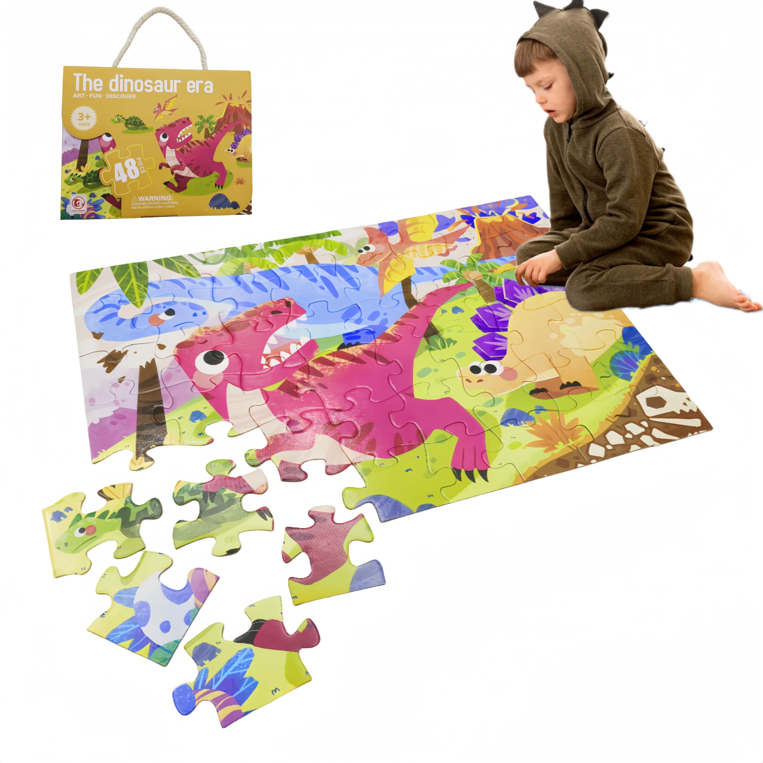 48 Pieces Dinosaur Jigsaw Puzzles Jumbo Floor Puzzle for Kids Age 3 4 5 6 7 8, Large Size Extra-Thick Cardboard Puzzles for Preschool Educational Learning, Gifts for Kids Boys Girls Age 3+