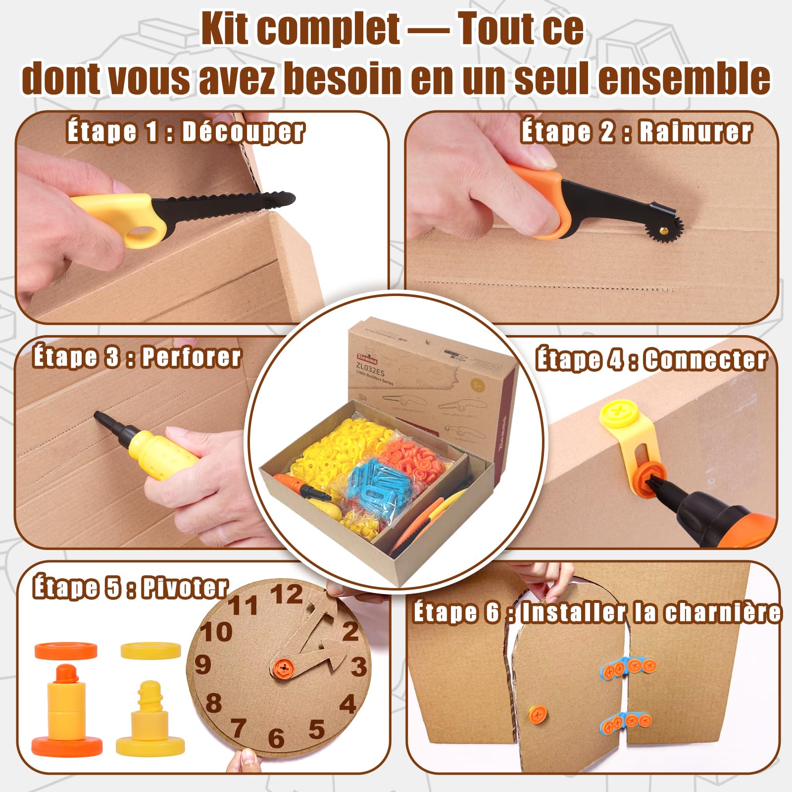 Kit Outils Créatifs en Carton 401 Pièces | Couteau Sécurisé, Rouleau, Tournevis, Boulons et Écrous | Coffret Cadeau Enfant DIY