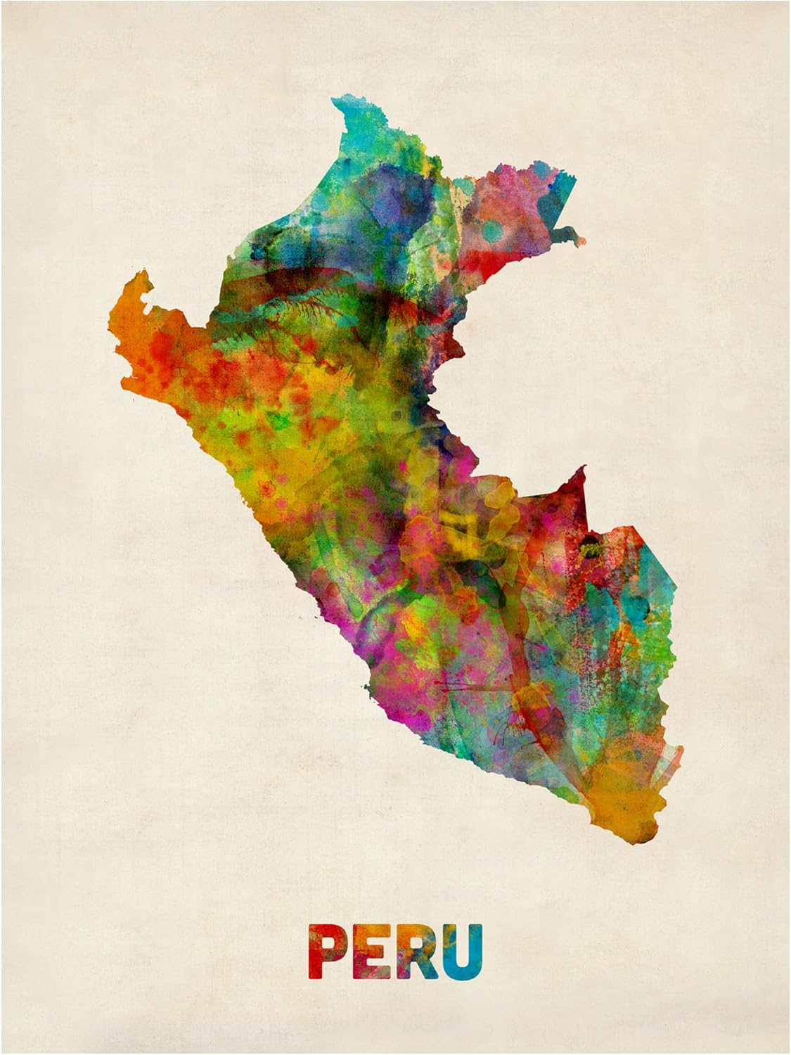 Trademark Fine Art Peru Watercolor Map Artwork by Michael Tompsett, 18 by 24-Inch