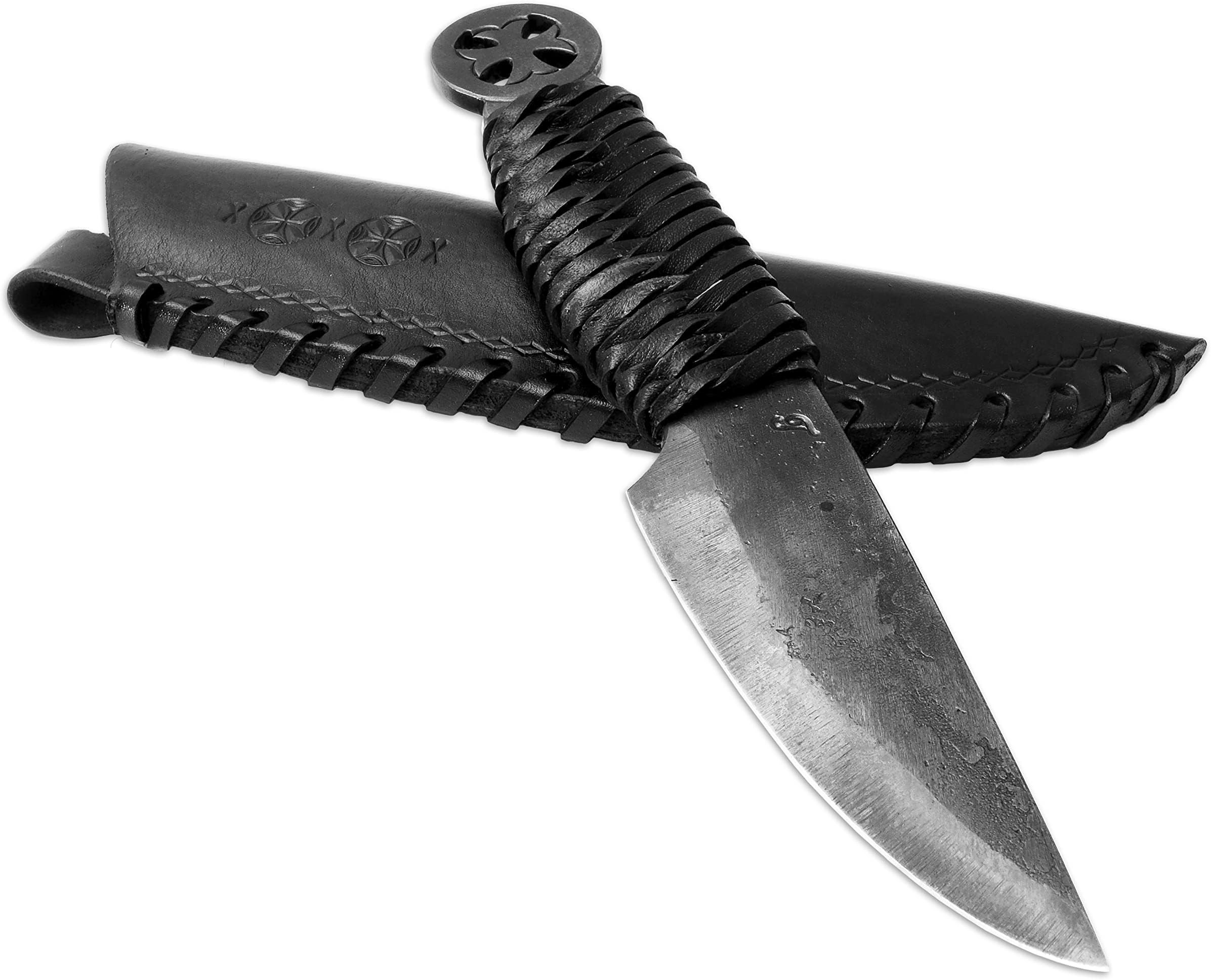 Toferner Hand Forged Knife Templar with Sheath, Vintage Knife for Antique Collection, Genuine Leather Case, Hardened Blade, Hand Made Craft, Gift Idea for Men (Black)