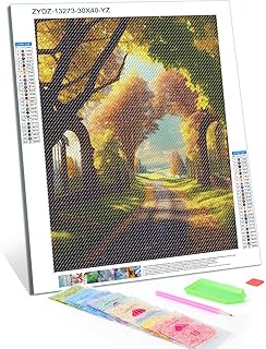 TUTUMAY21 Christmas Gift Autumn Park Green Yellow Trees Beautiful Scenery 5D Diamond Painting, DIY Diamond Art Kit for Adults Gem Art Home Wall Decor for New Year Valentine's Day 12x16 inch