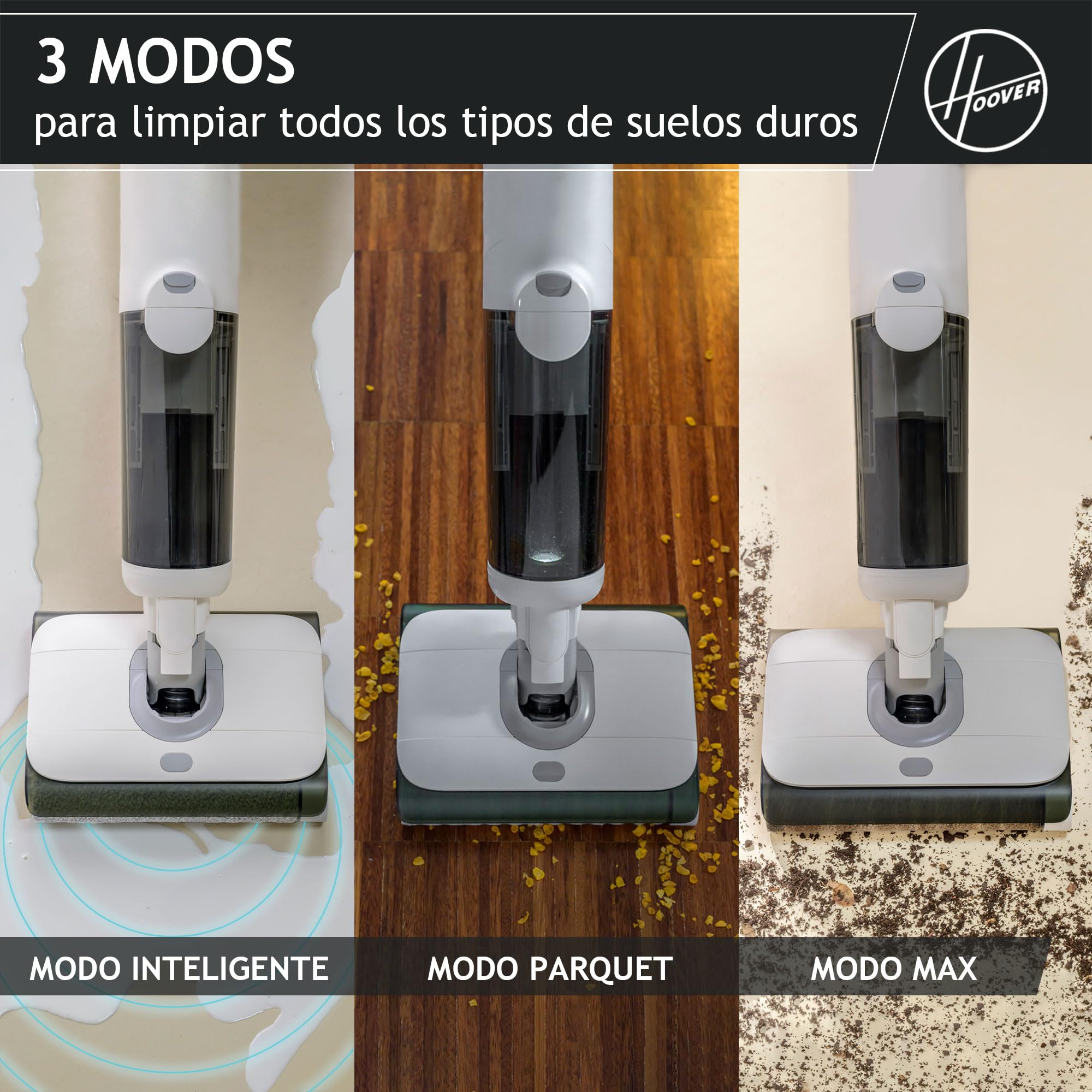 Hoover HW5 Wet and Dry – Aspirador en seco y húmedo, sin Cable, función de fregado, Motor de Alta Potencia, Sistema de Doble Rodillo, 3 Modos, autolimpieza, Aspirador/fregona 2 en 1, 230 W [HW500]