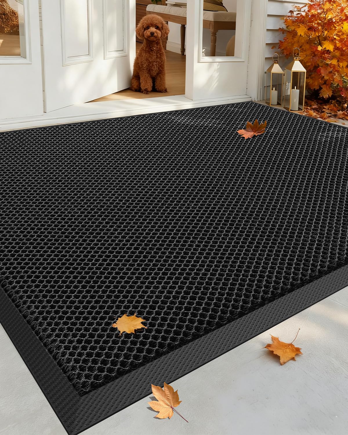 Color&Geometry High Stretch Elastic Silk Doormat, Large Front Door Mat Outside Entrance, Outdoor Door Mat for Patio,Quick-Dry & Heavy-Duty, Non-Slip Rubber Large Doormat, 36"x60" Black Grey