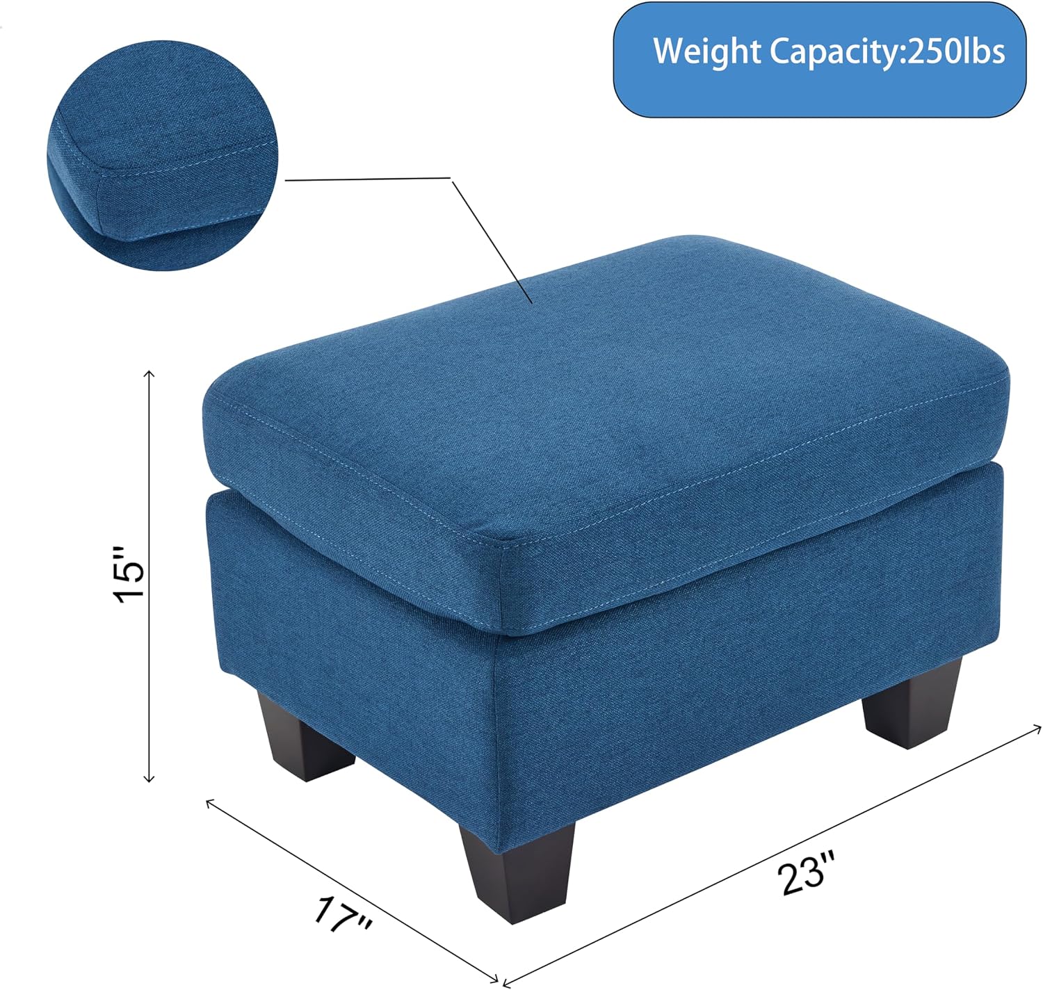 Christopher Knight Home Ottoman Foot Stool,Rectangular Fabric Upholstered Ottoman,Modern Side Table for Living Room Bedroom, Birch Wood Legs,Navy Blue