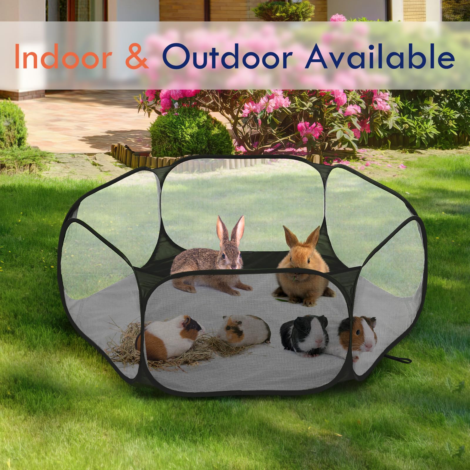 Pawaboo - Parc pour Petits Animaux, Tente-Cage Imperméable pour Petits Animaux avec Cadre en Fil d'acier Solide, Clôture de Cour Extérieure pour Poussin/Chiot/Cochon d'Inde/Lapin, Noir