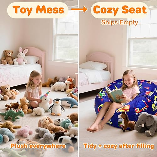 Miniatura 6 de Lukeight - Puf de almacenamiento de animales de peluche para niños, funda para puf de dinosaurio con cremallera para organizar la habitación de