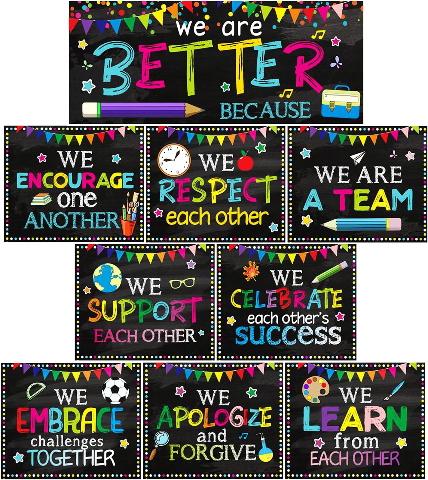 Classroom Decoration Motivational Bulletin Board Poster Back to School Banner Set for Kindergarten Preschool Elementary Primary High School Inspirational Classroom Chalkboard Wall Door Decors Supplies