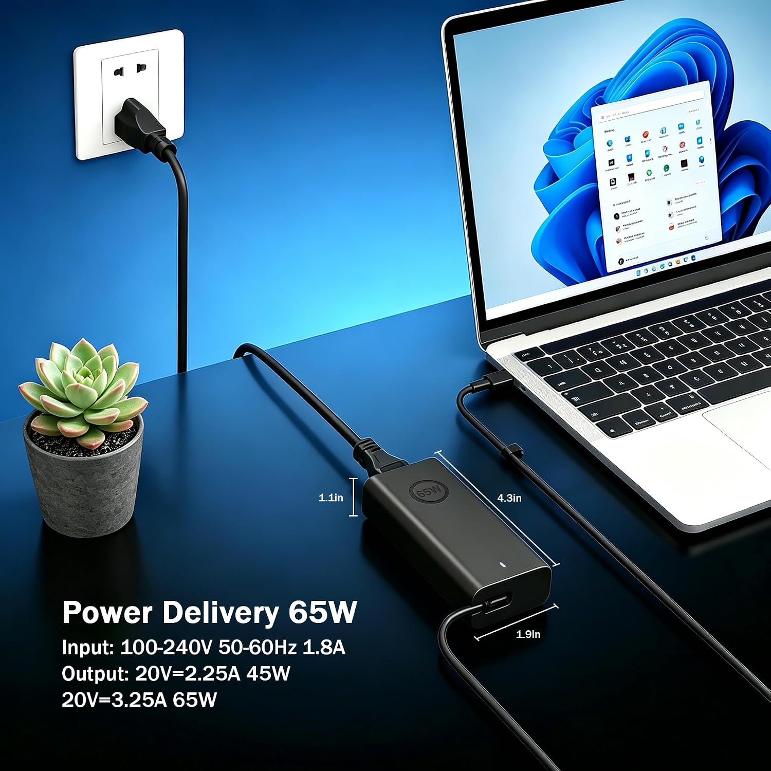 Slim 65W USB C Laptop Charger Compatible with Dell Latitude 5420 5520 7420 5450 5550 7450 5440 5540 7440 5430 3520 3540 3550 Inspiron 14 16 XPS 13 Chromebook 3100 Computer Type C AC Adapter Power Cord