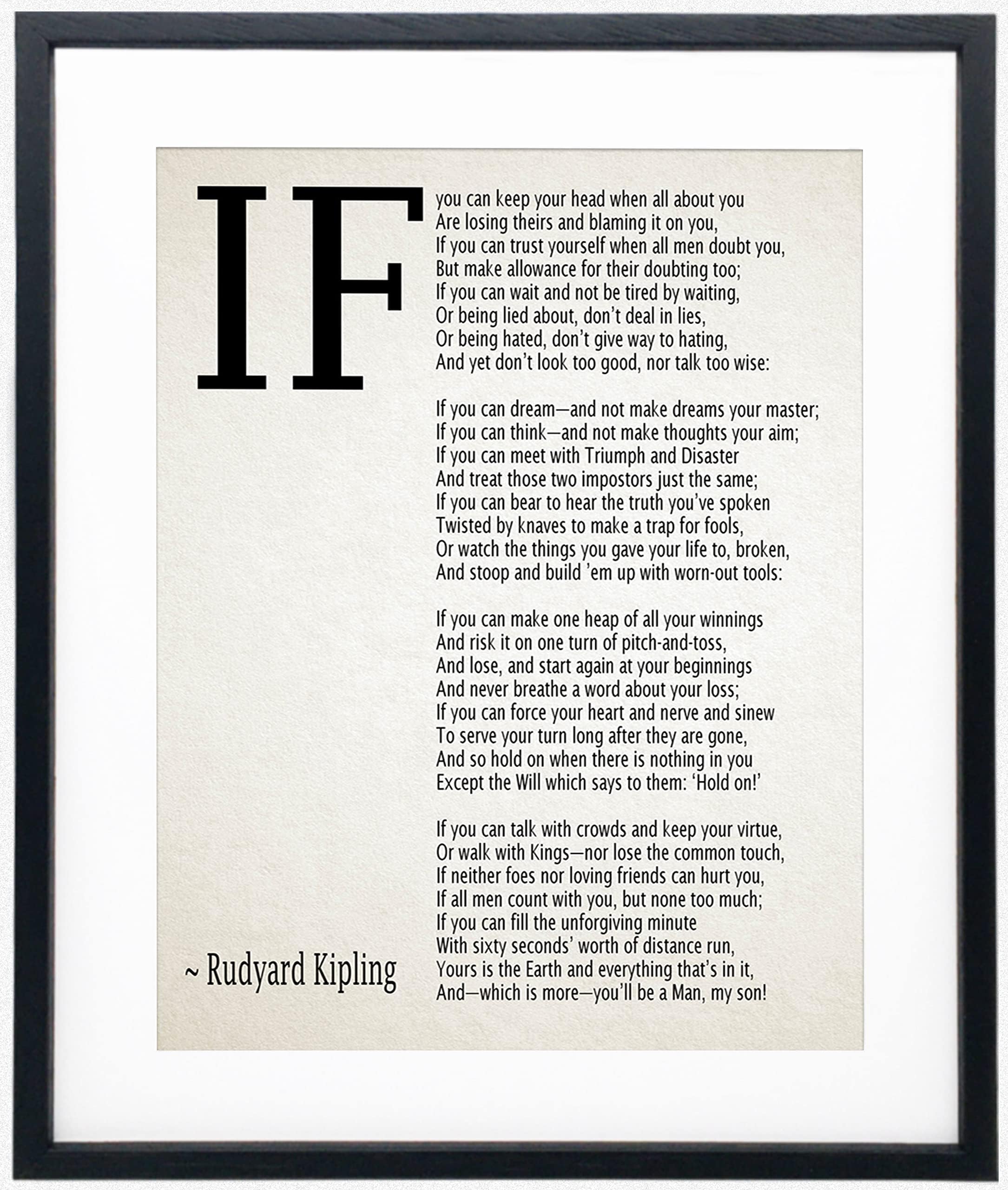 IF Wall Art: 'If You Can Keep Your Head' by Kipling - Inspirational Room Decor, Motivational Art (8 x 10 Framed Ivory)