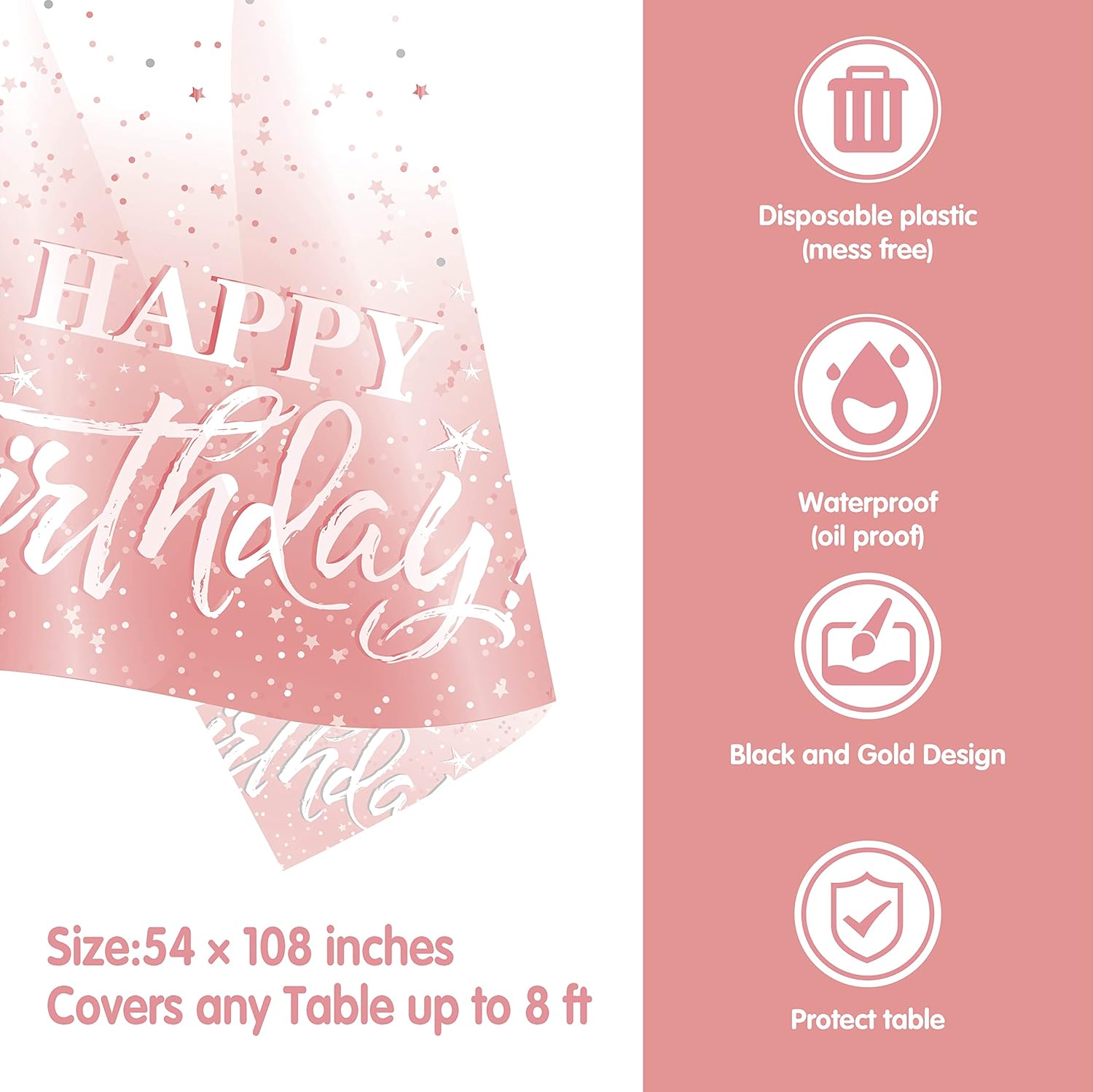 70th birthday decorations for women - (Total 121pcs) rose gold Birthday supplies Plates and Napkins, Cups, Straws, tablecloth, Disposable Tableware for 24 Guests
