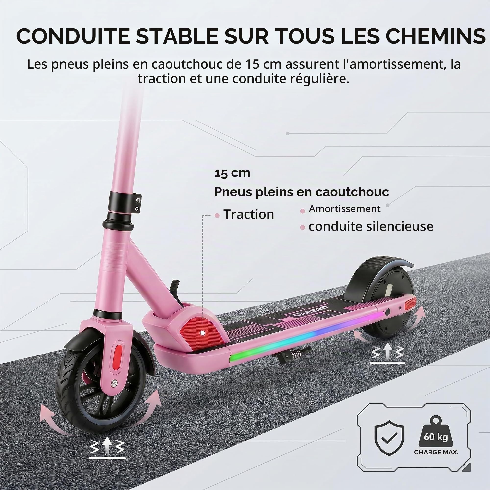 CAROMA Trottinette Electrique(8-10-12Ans), Trottinette électrique Pliable pour Enfants, Autonomie Max 6 KM, Max 16 KM/H, Moteur 150W, Cadeau pour Enfants et Adolescents(